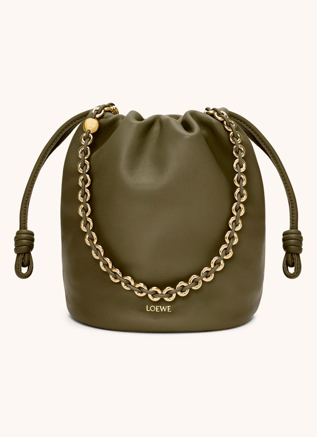 LOEWE Flamenco Purse Bucket crossbodytas van lamsleer - voorkant 2 bronsgroen