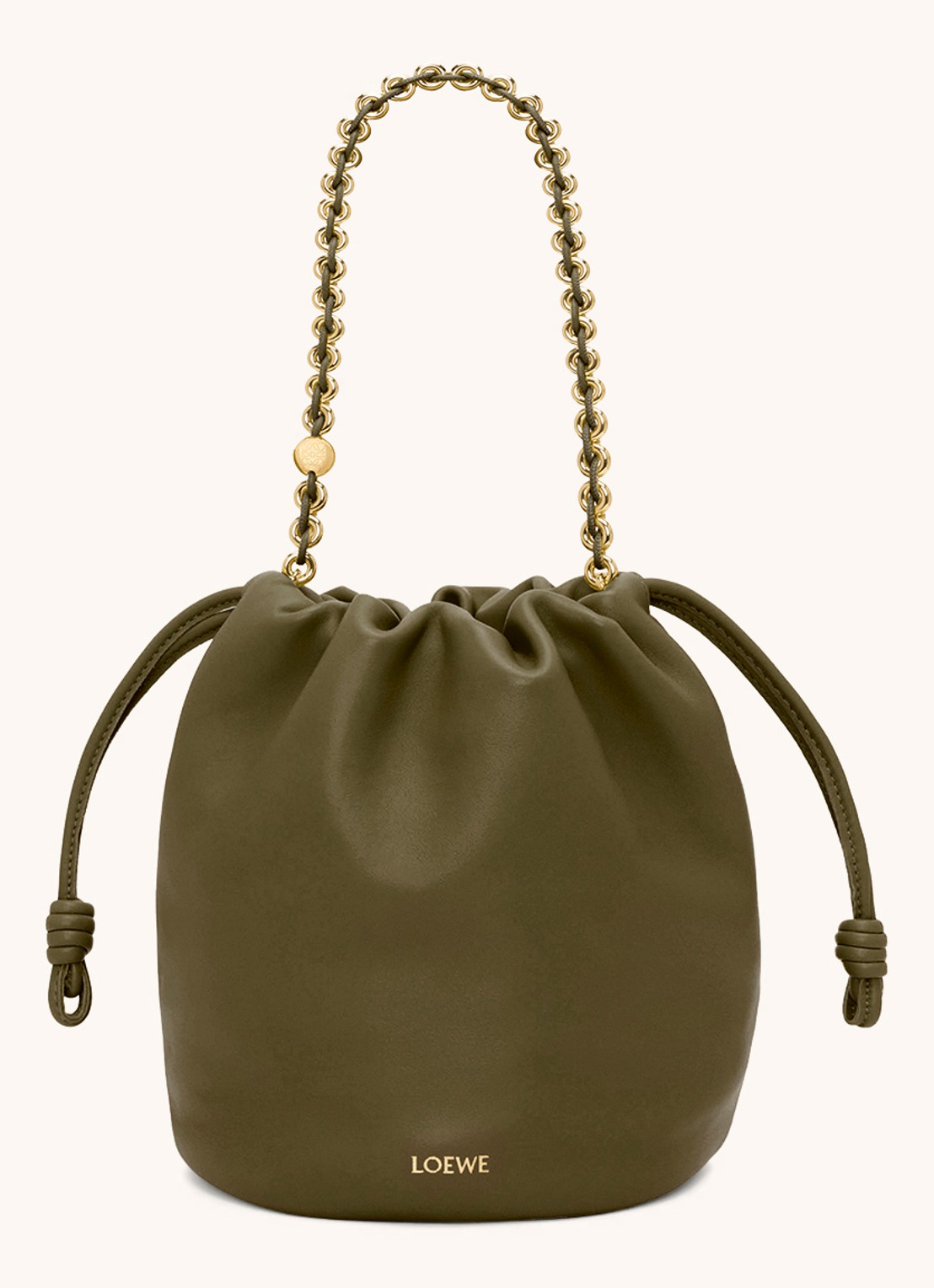 LOEWE Flamenco Purse Bucket crossbodytas van lamsleer - voorkant 3 bronsgroen