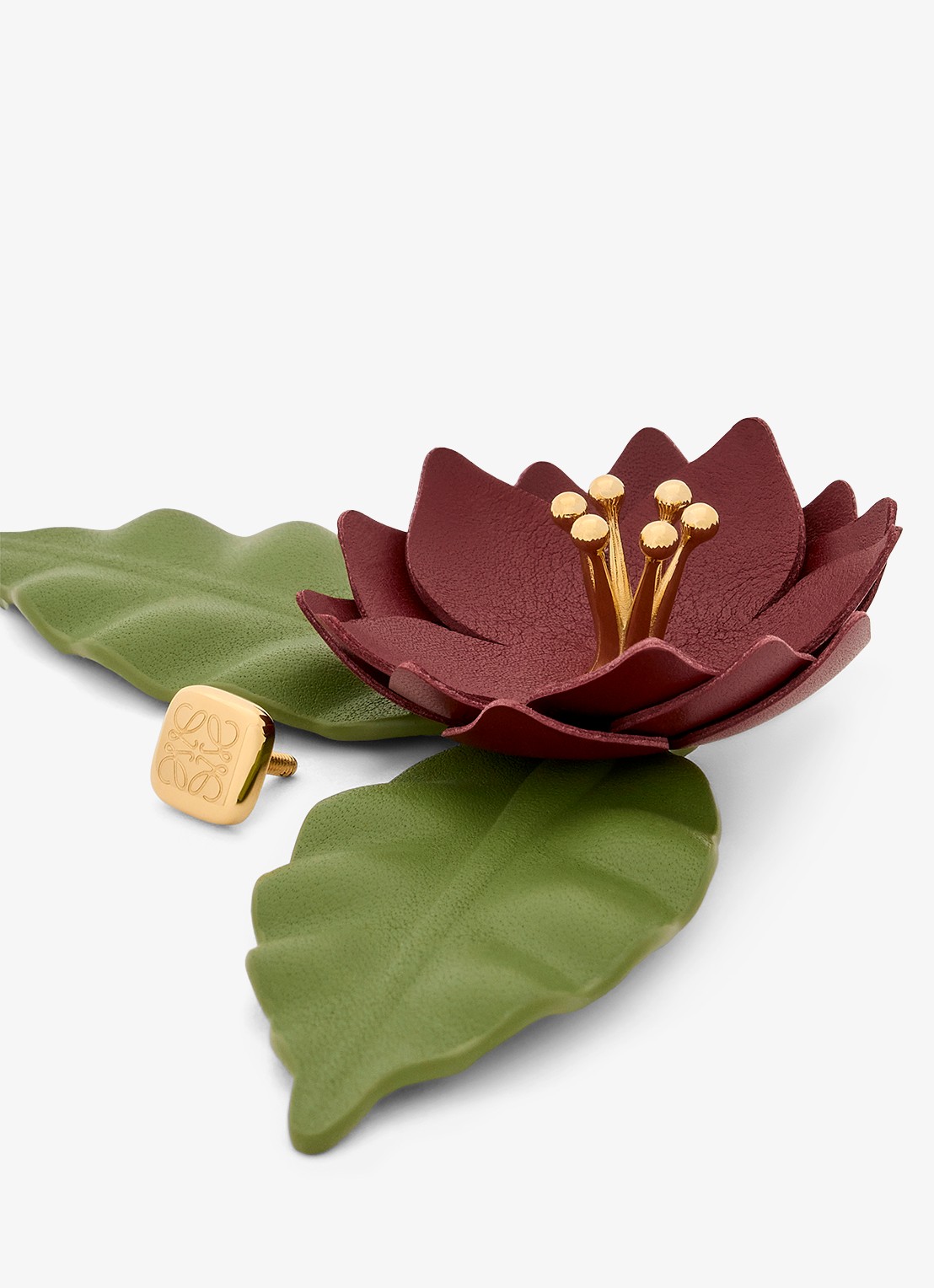 LOEWE Flower Pistil tasbedel van kalfsleer - detail 3 bordeauxrood