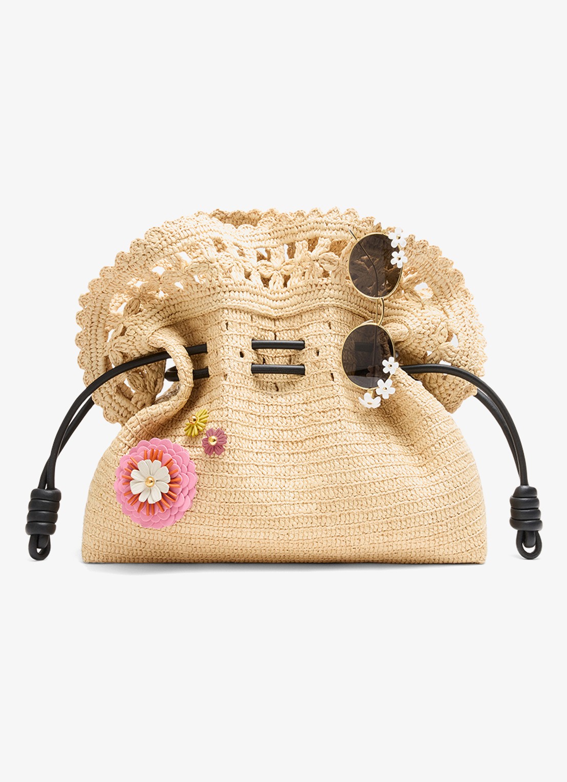 LOEWE Flower tasbedel van kalfsleer - voorkant 6 roze