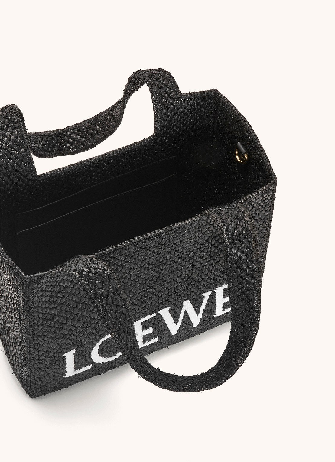 LOEWE Font Medium shopper van raffia met afneembare schouderriem - detail 6 zwart