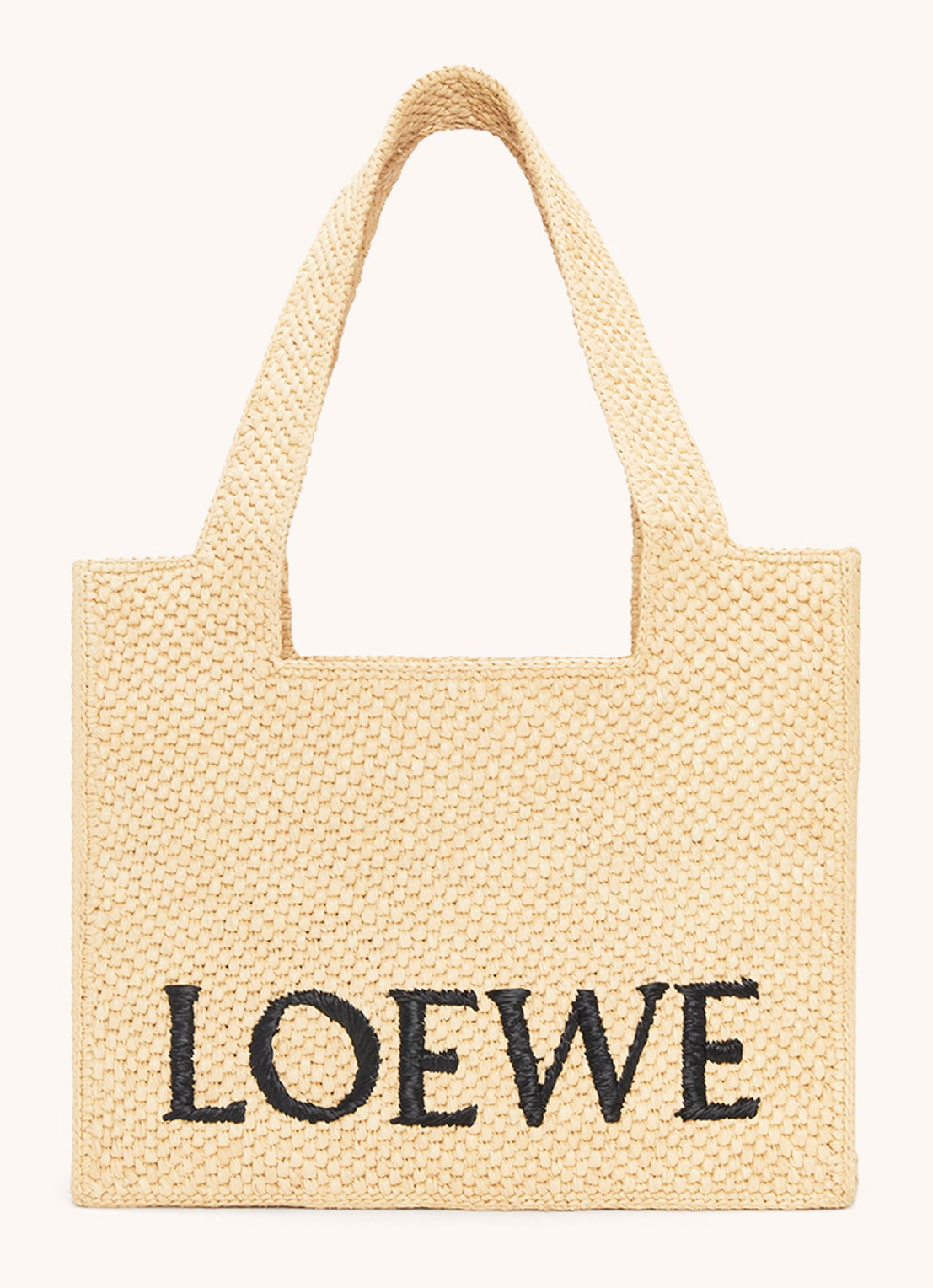 LOEWE Font Medium shopper van raffia met afneembare schouderriem - voorkant beige