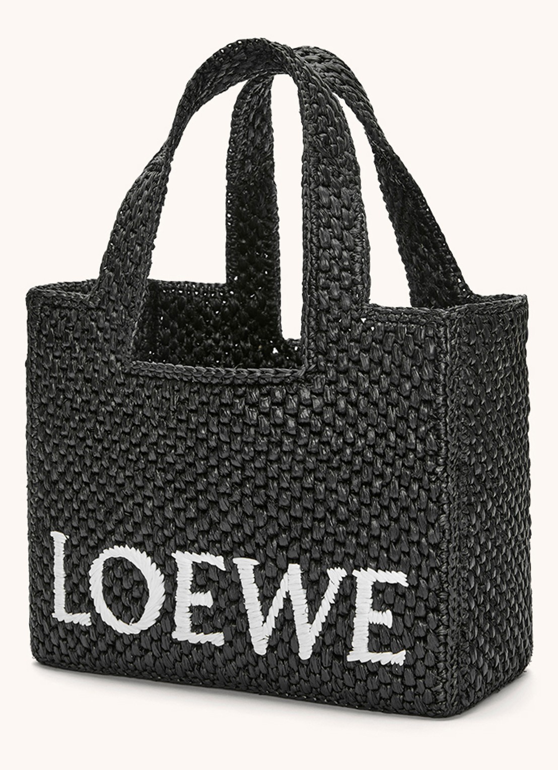 LOEWE Font Small shopper van raffia met afneembare schouderriem - achterkant 8 zwart