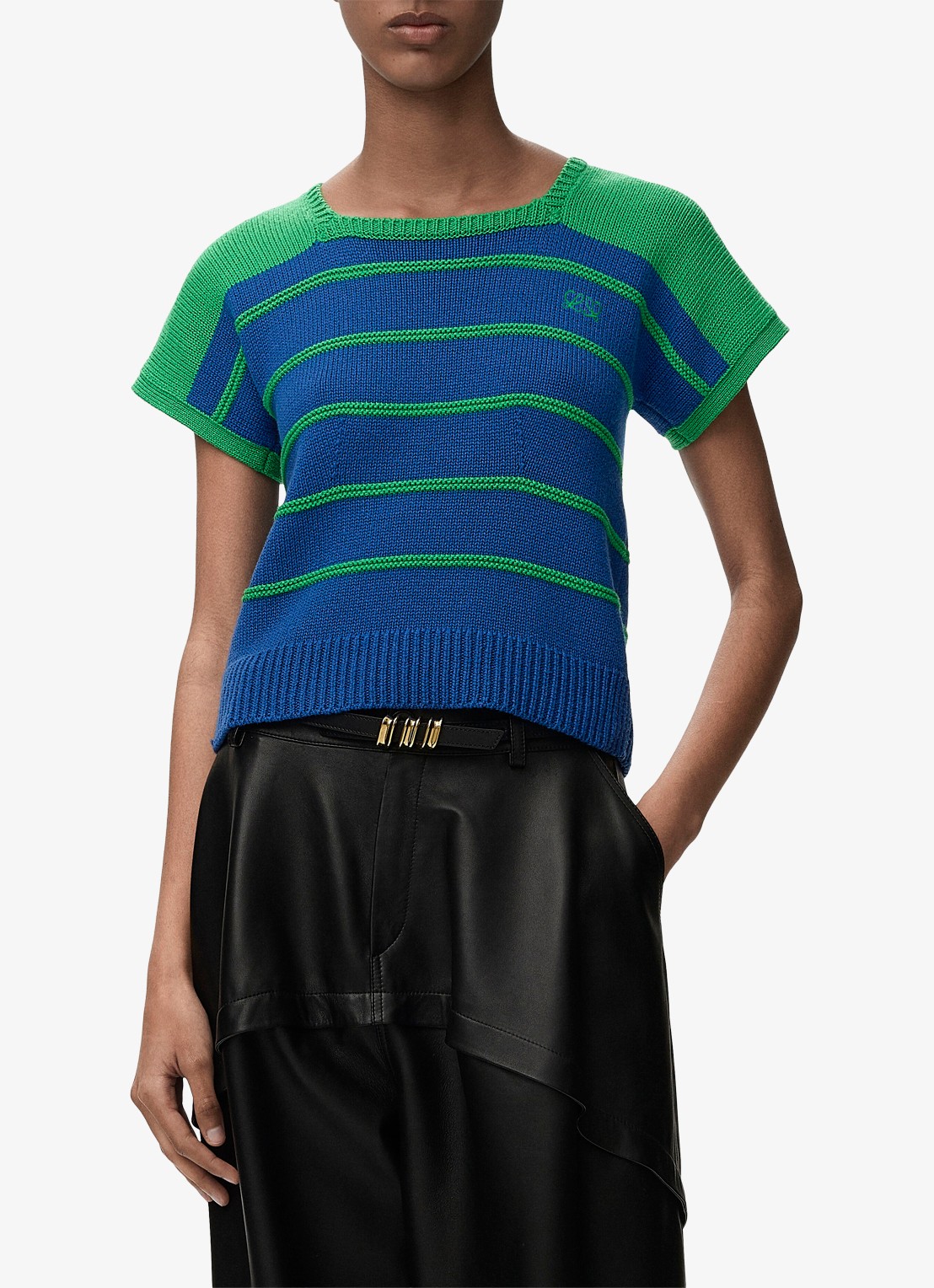 LOEWE Grofgebreide top in wolblend met streepprint - detail 3 blauw