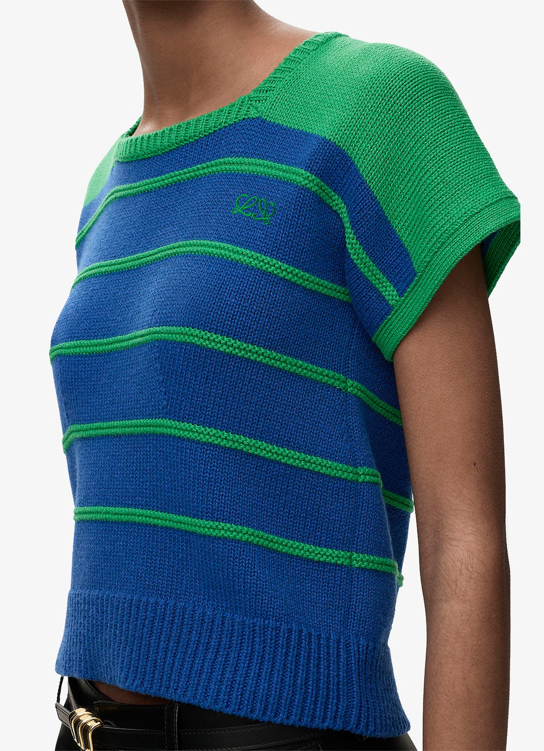 LOEWE Grofgebreide top in wolblend met streepprint - detail 4 blauw