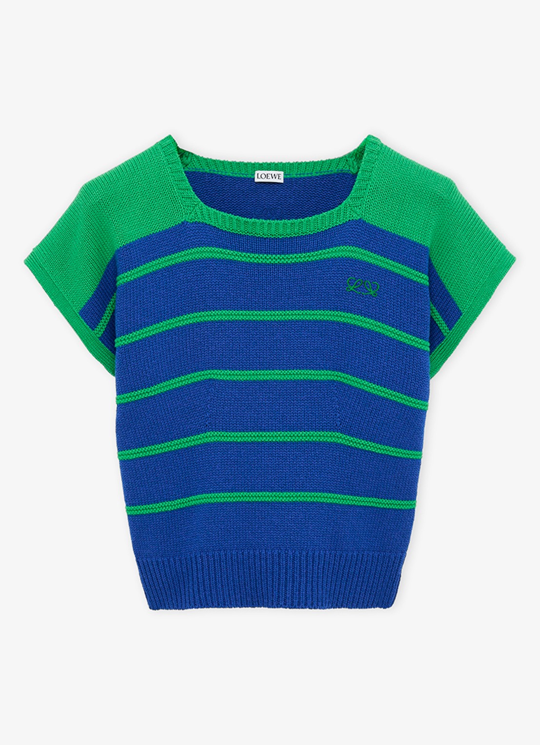 LOEWE Grofgebreide top in wolblend met streepprint - voorkant blauw