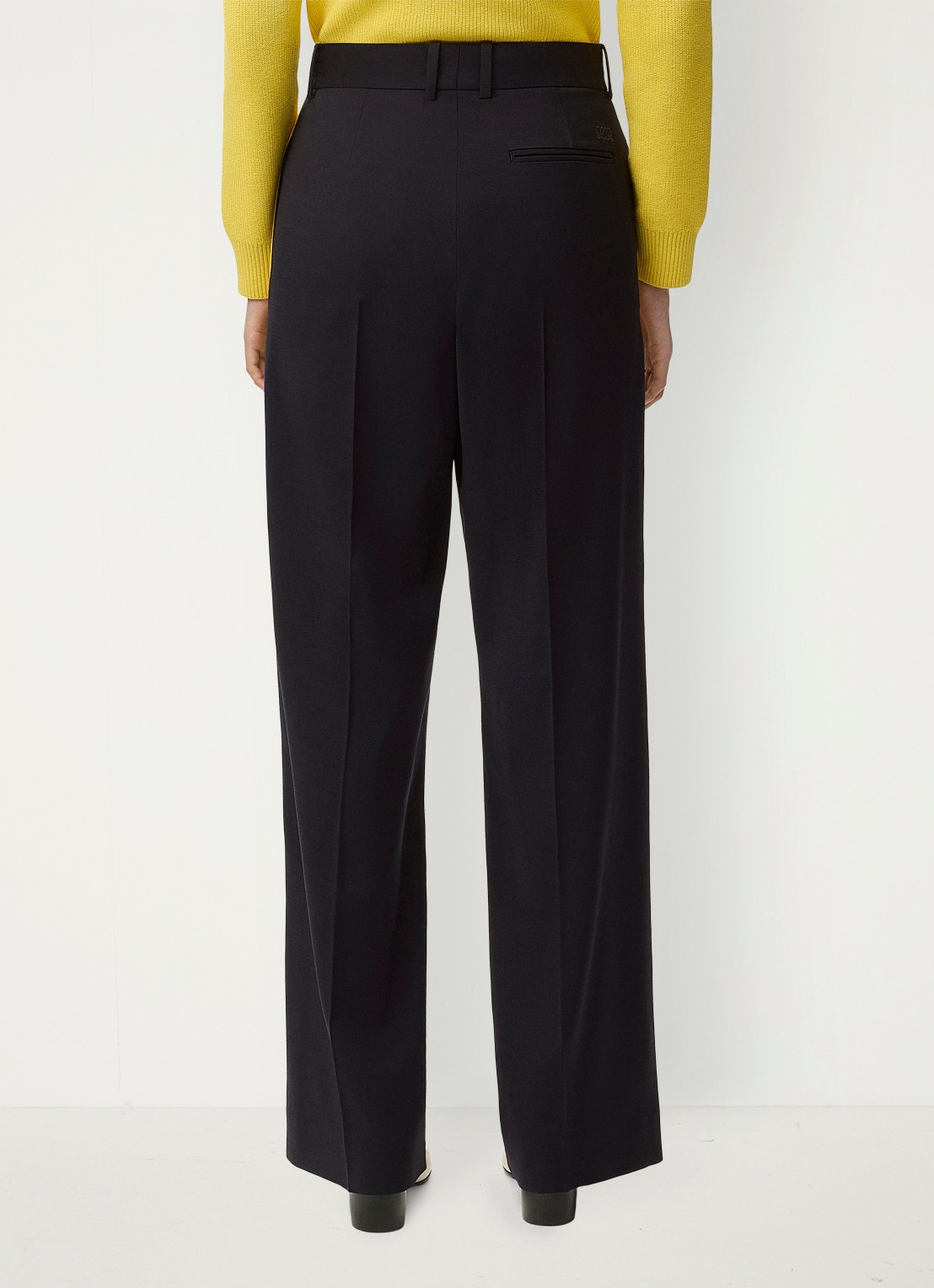 LOEWE High waist straight fit pantalon in wolblend met persplooi - detail 4 donkerblauw