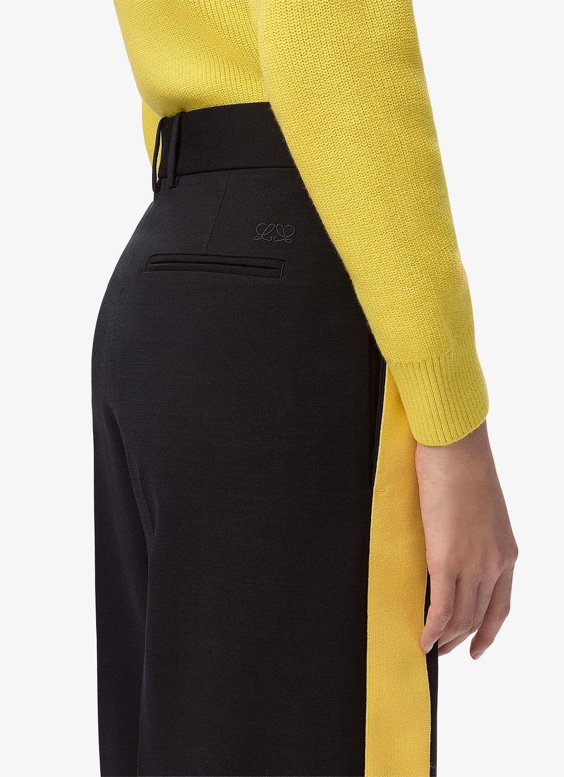 LOEWE High waist straight fit pantalon in wolblend met persplooi - detail 5 donkerblauw