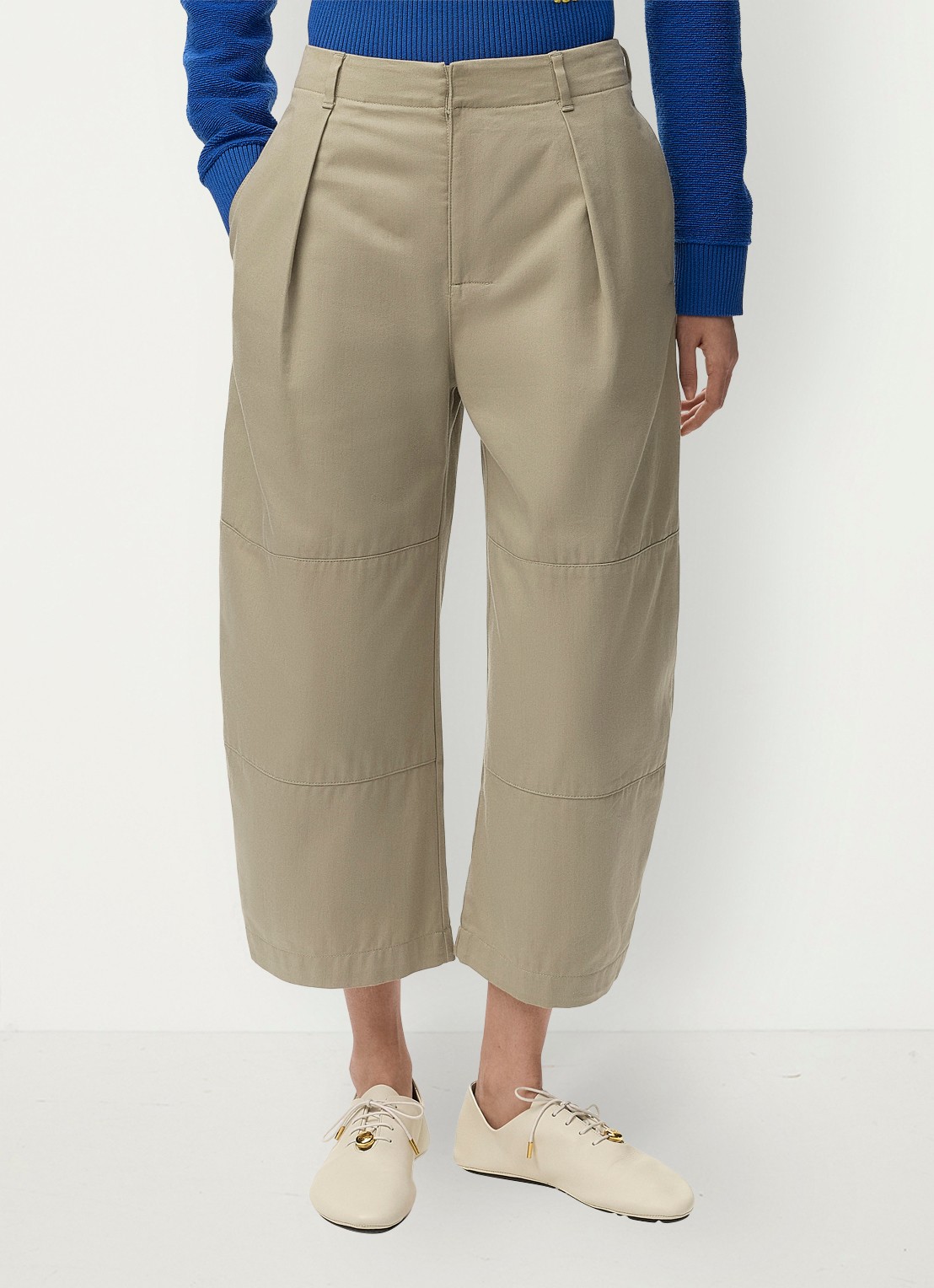 LOEWE High waist wide fit cropped broek met plooidetail - detail 2 khaki