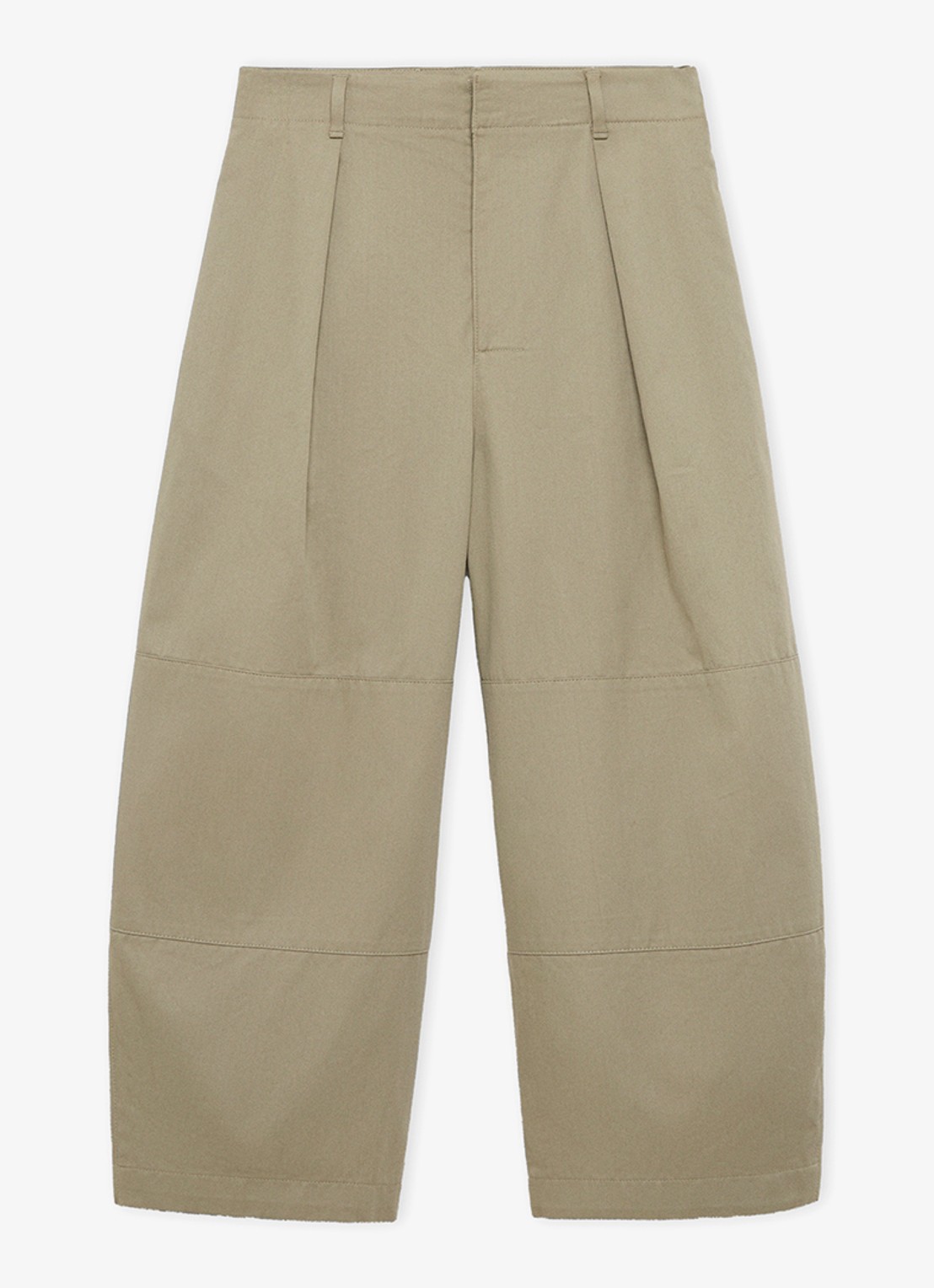 LOEWE High waist wide fit cropped broek met plooidetail - voorkant 4 khaki