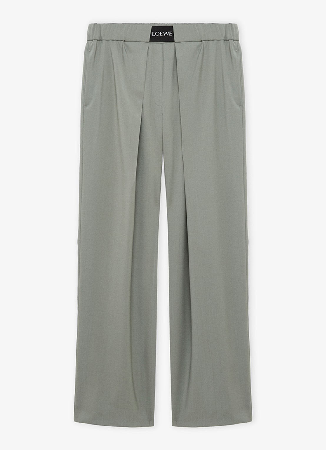 LOEWE High waist wide fit pantalon in wolblend met logo - voorkant 2 grijs