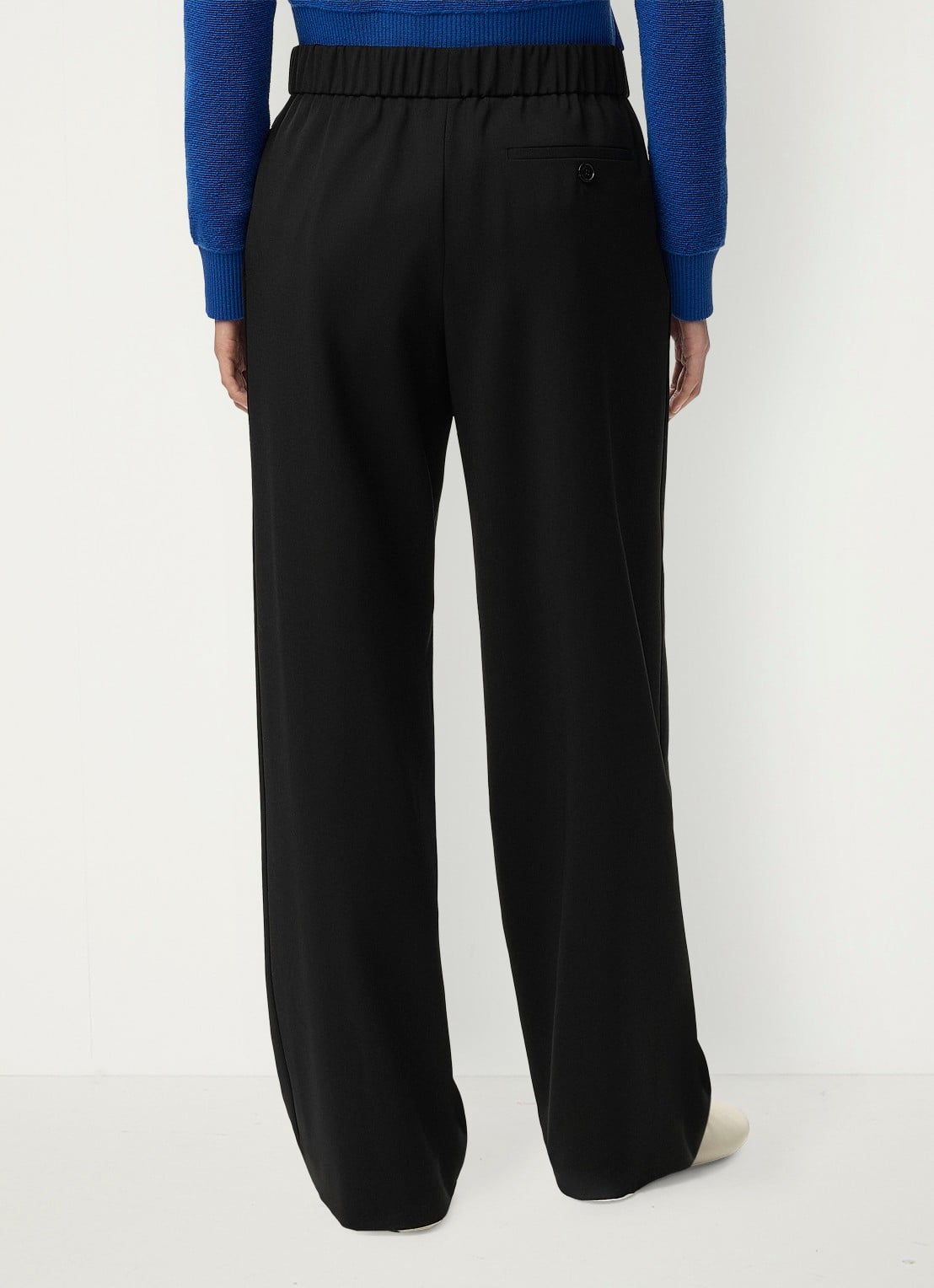 LOEWE High waist wide fit pantalon in wolblend met logo - achterkant zwart