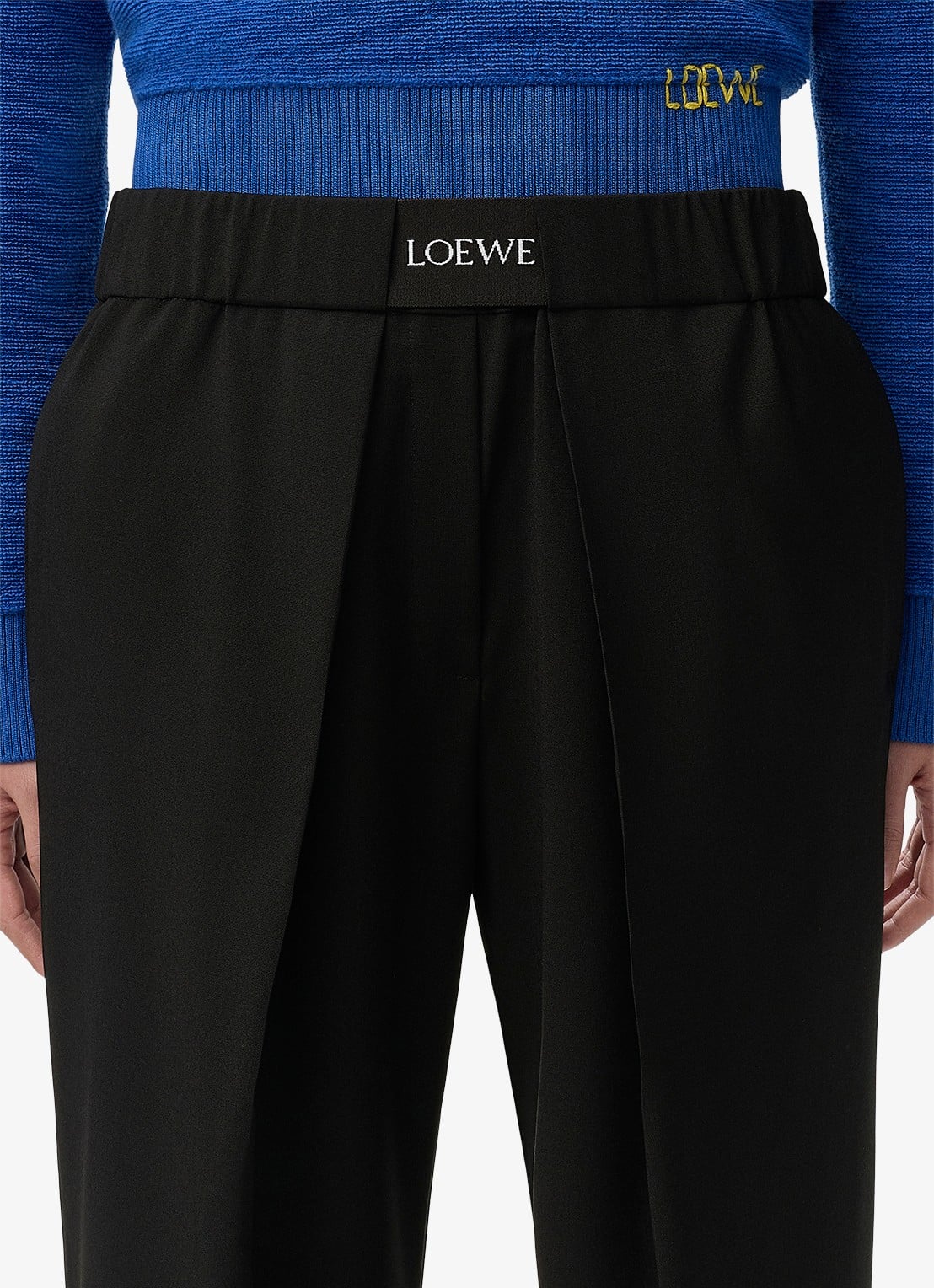LOEWE High waist wide fit pantalon in wolblend met logo - detail 5 zwart
