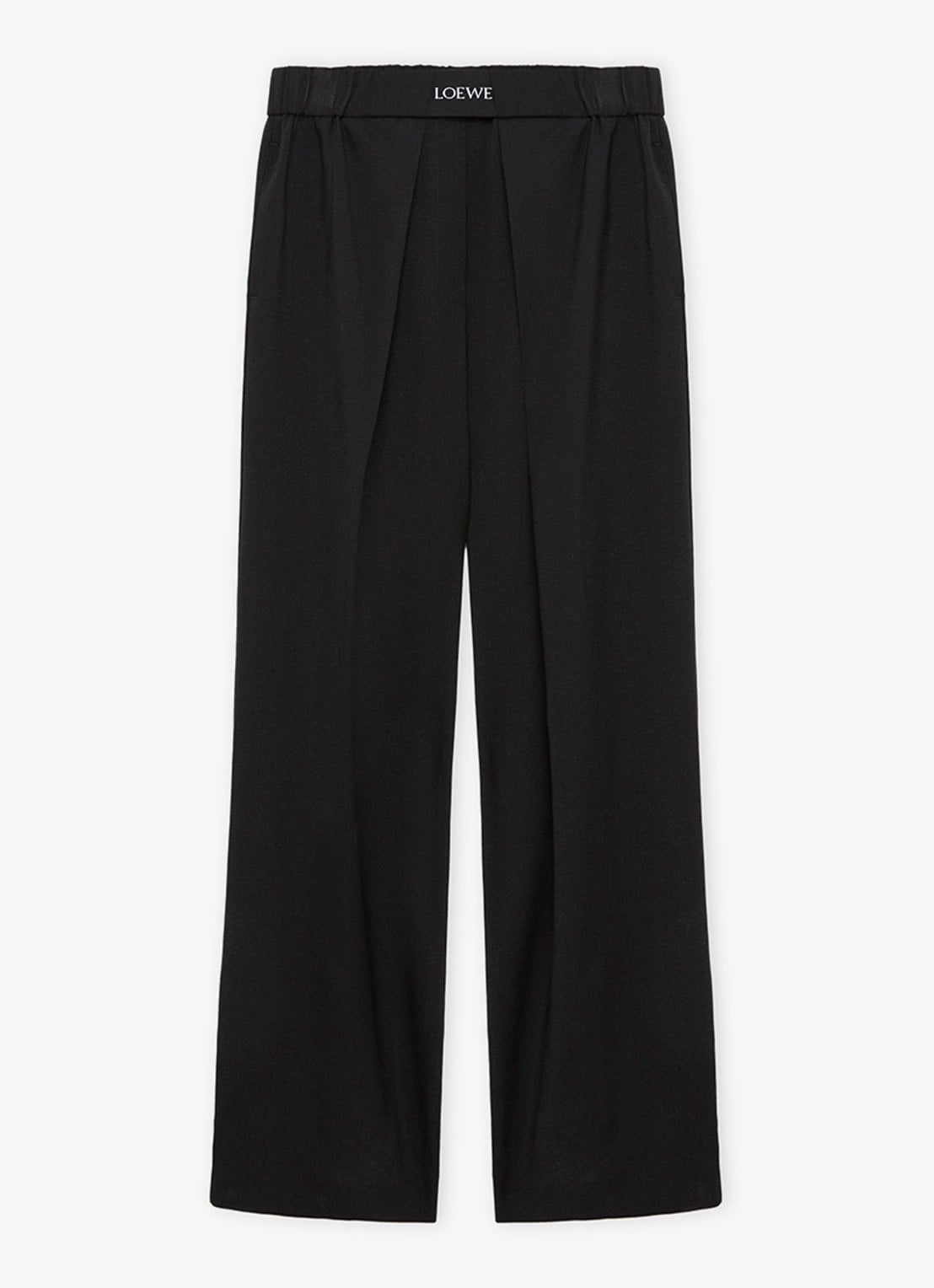 LOEWE High waist wide fit pantalon in wolblend met logo - voorkant 2 zwart