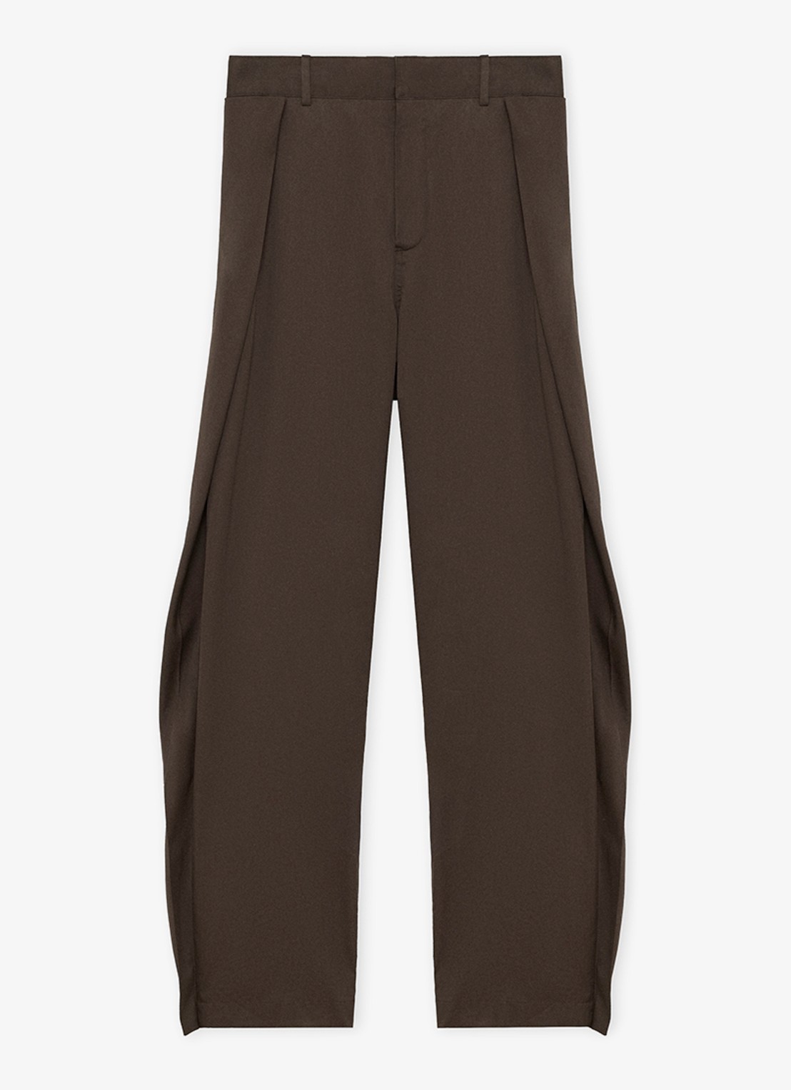 LOEWE High waist wide fit pantalon in zijdeblend met plooidetail - voorkant bruin