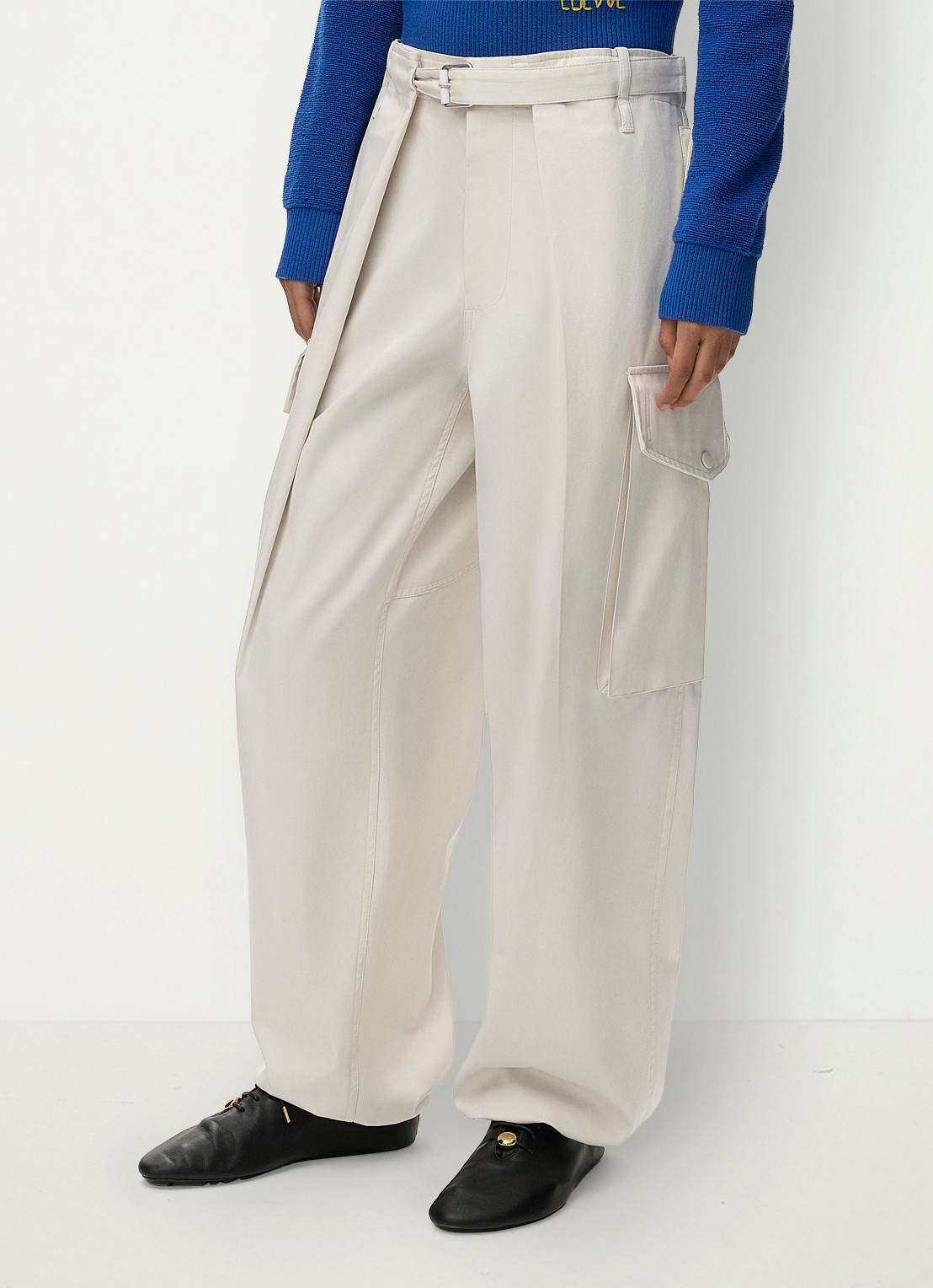 LOEWE High waist wide leg jeans met klepzakken - detail 2 gebroken wit