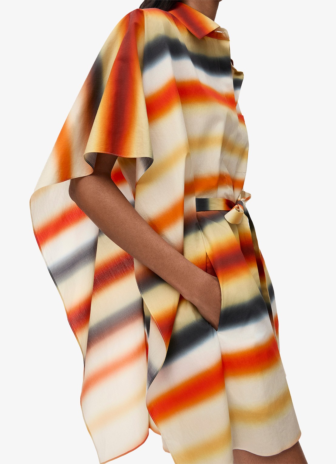 LOEWE Kaftan met streepprint en strikceintuur - detail 4 oranje