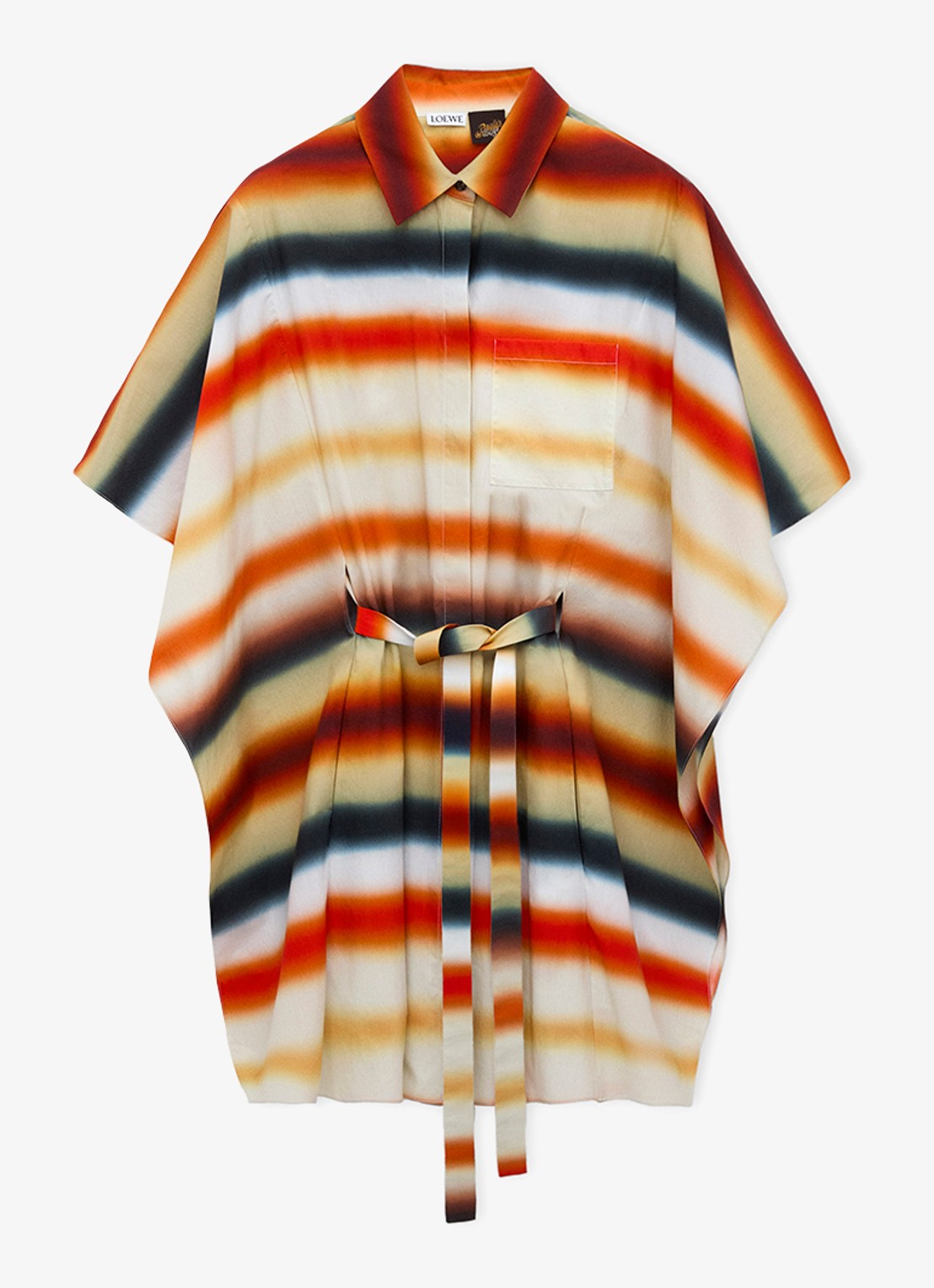 LOEWE Kaftan met streepprint en strikceintuur - voorkant 2 oranje