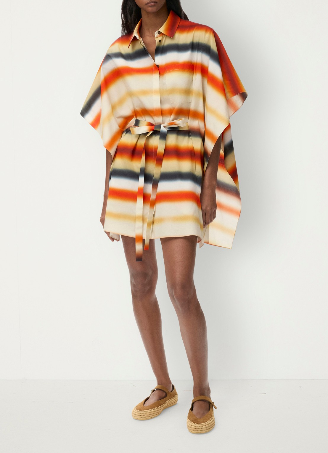 LOEWE Kaftan met streepprint en strikceintuur - voorkant 3 oranje