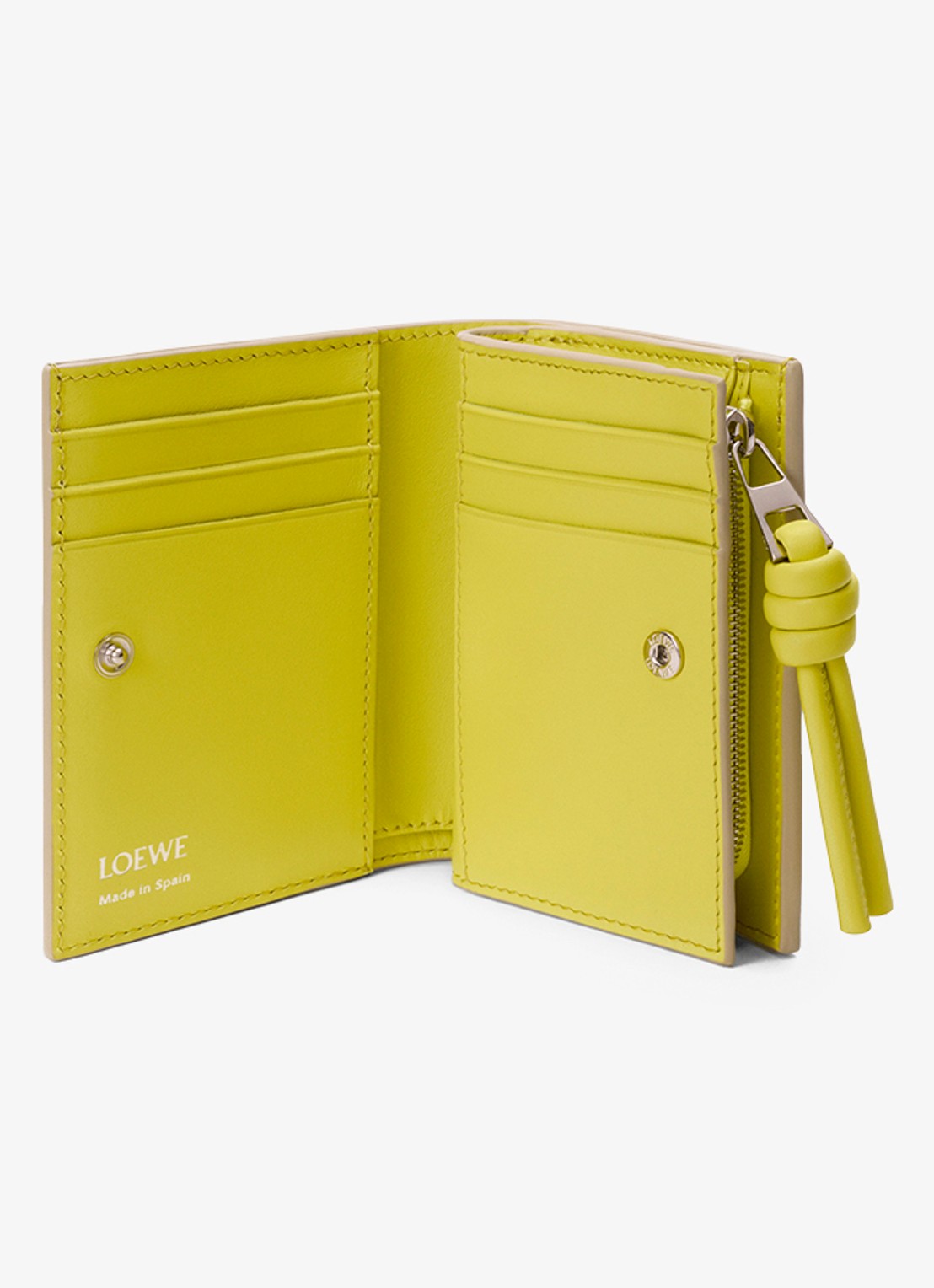 LOEWE Knot Compact portemonnee van kalfsleer - voorkant 2 beige