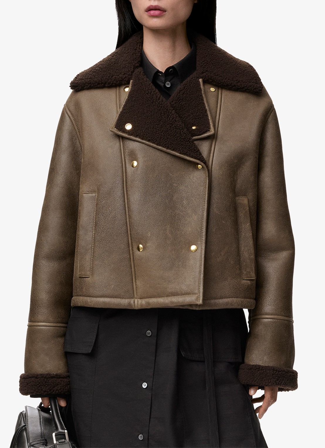 LOEWE Lammy coat van lamsleer met steekzakken - detail 2 bruin