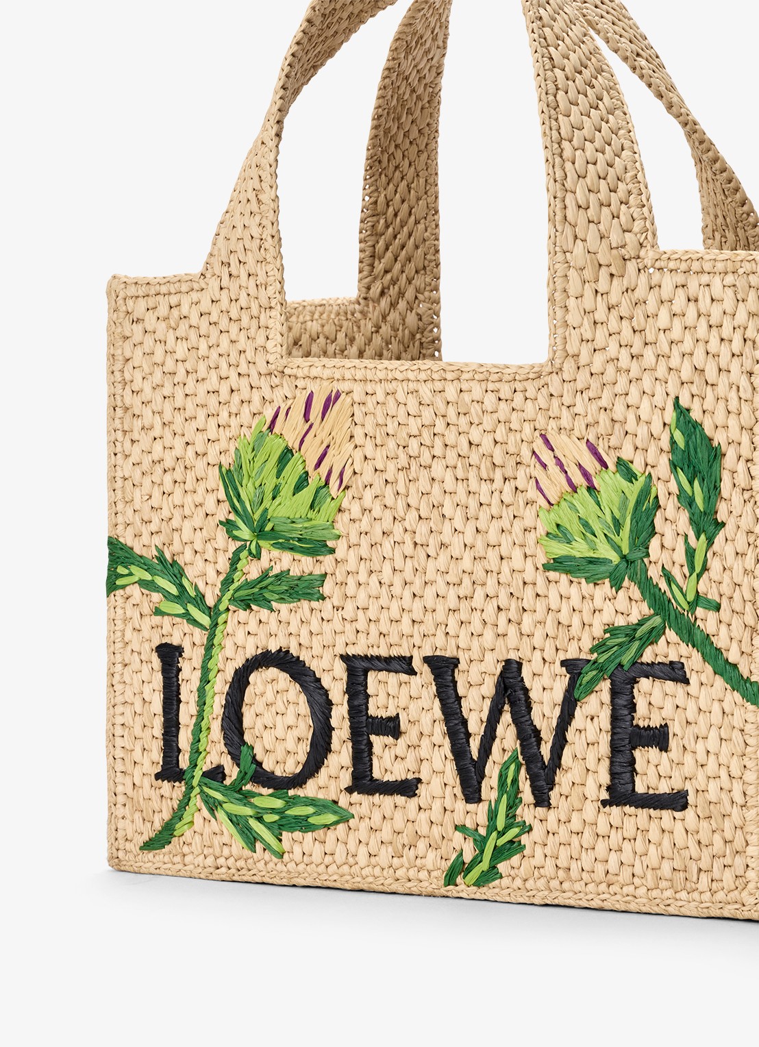 LOEWE Loewe Font Artichoke Small handtas van raffia met logo - detail 6 beige