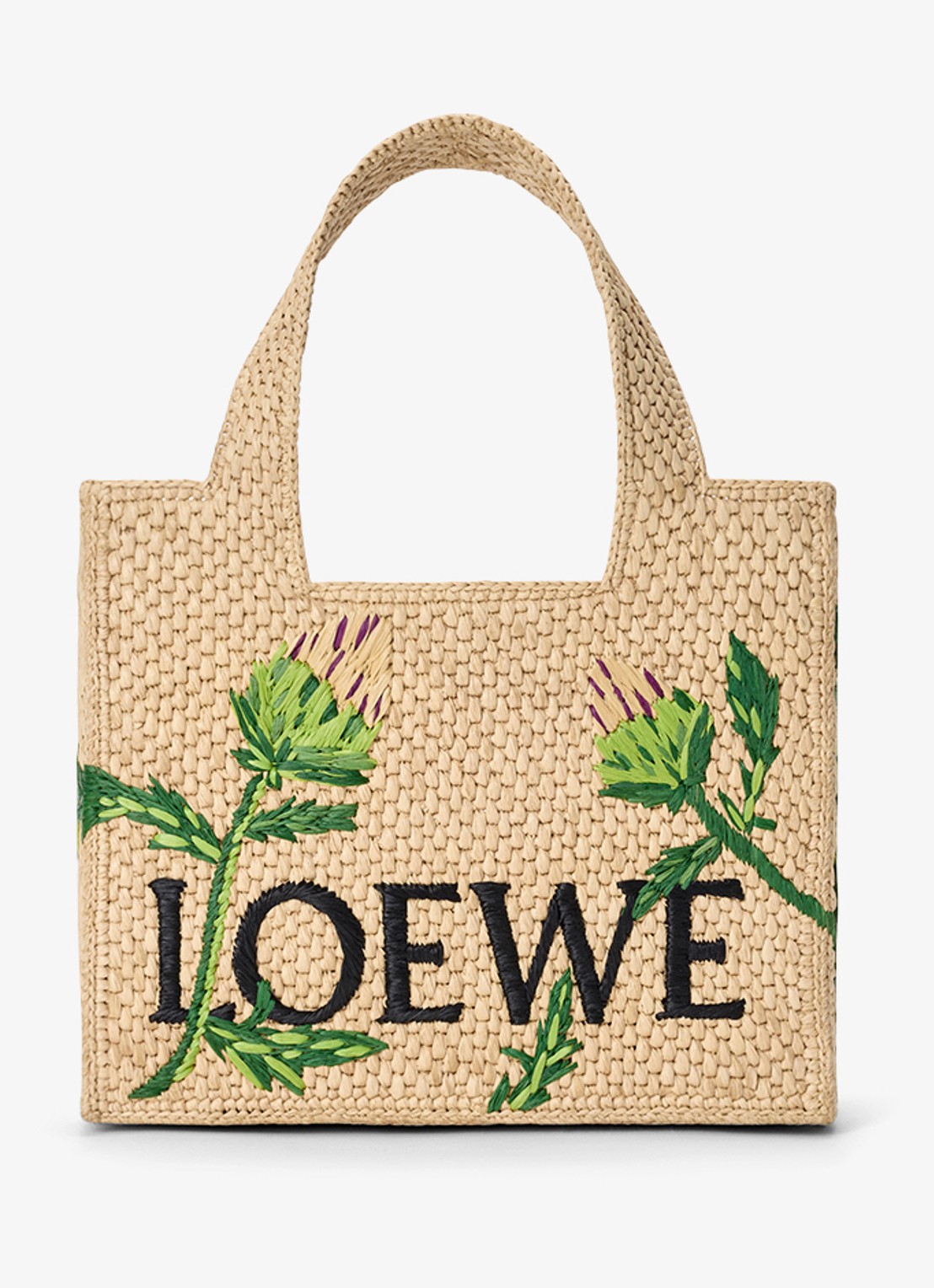 LOEWE Loewe Font Artichoke Small handtas van raffia met logo - voorkant beige