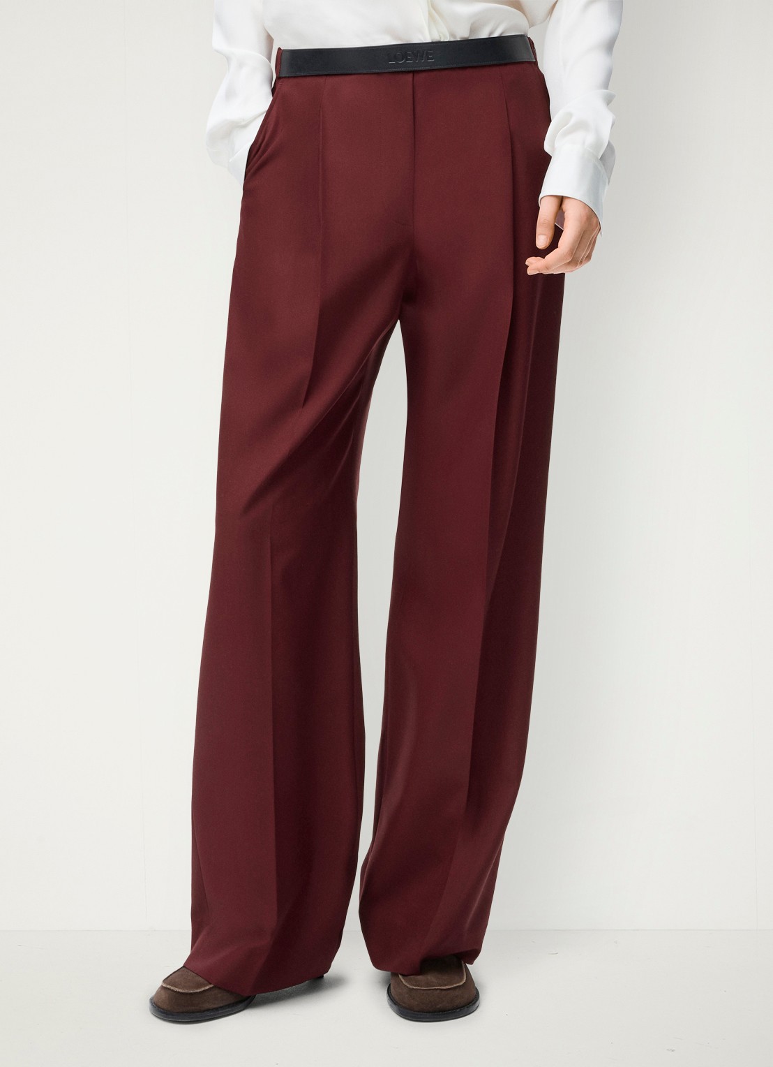 LOEWE Mid waist regular fit pantalon van wol - detail 4 bordeauxrood