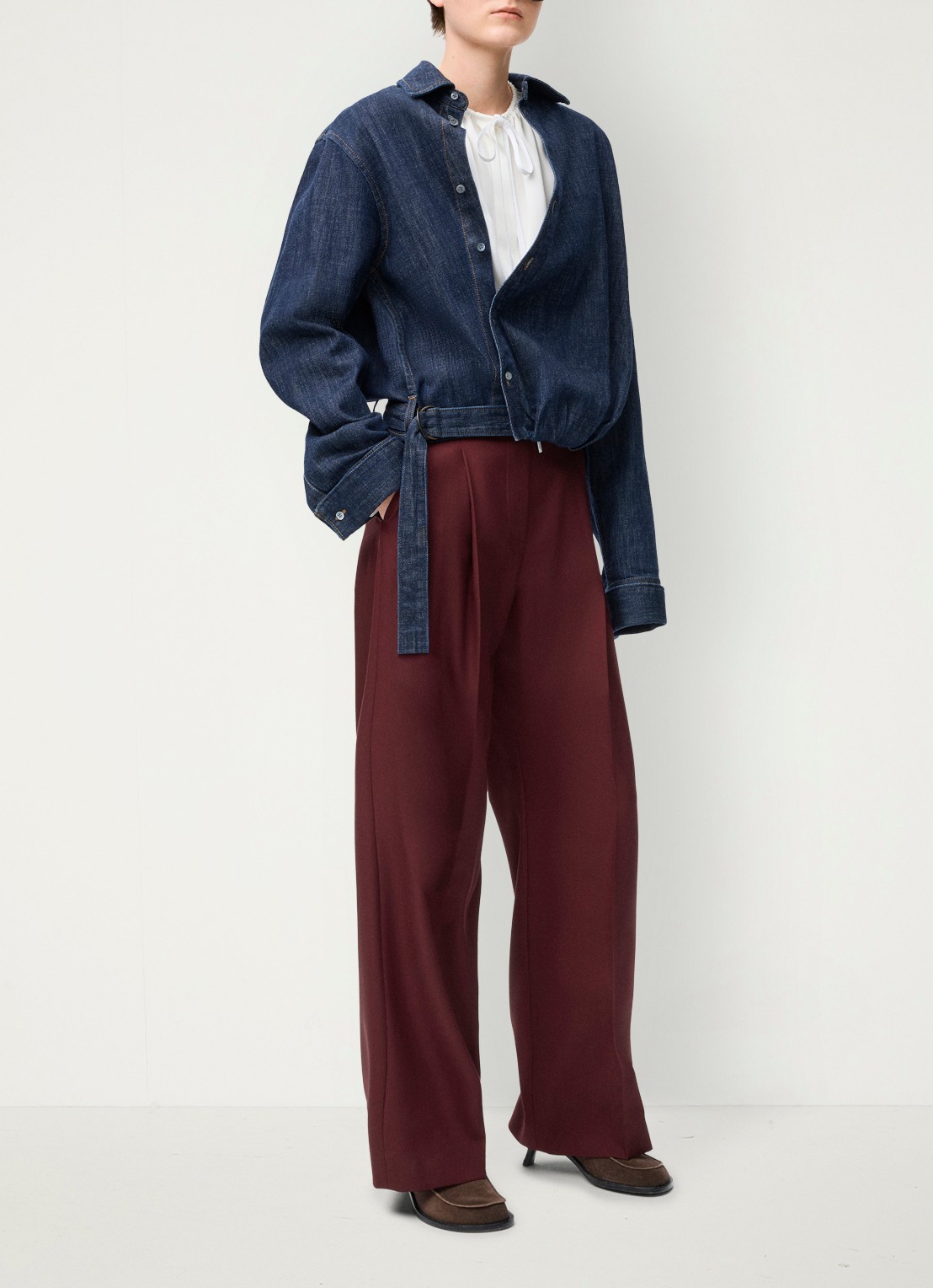 LOEWE Mid waist regular fit pantalon van wol - voorkant 2 bordeauxrood