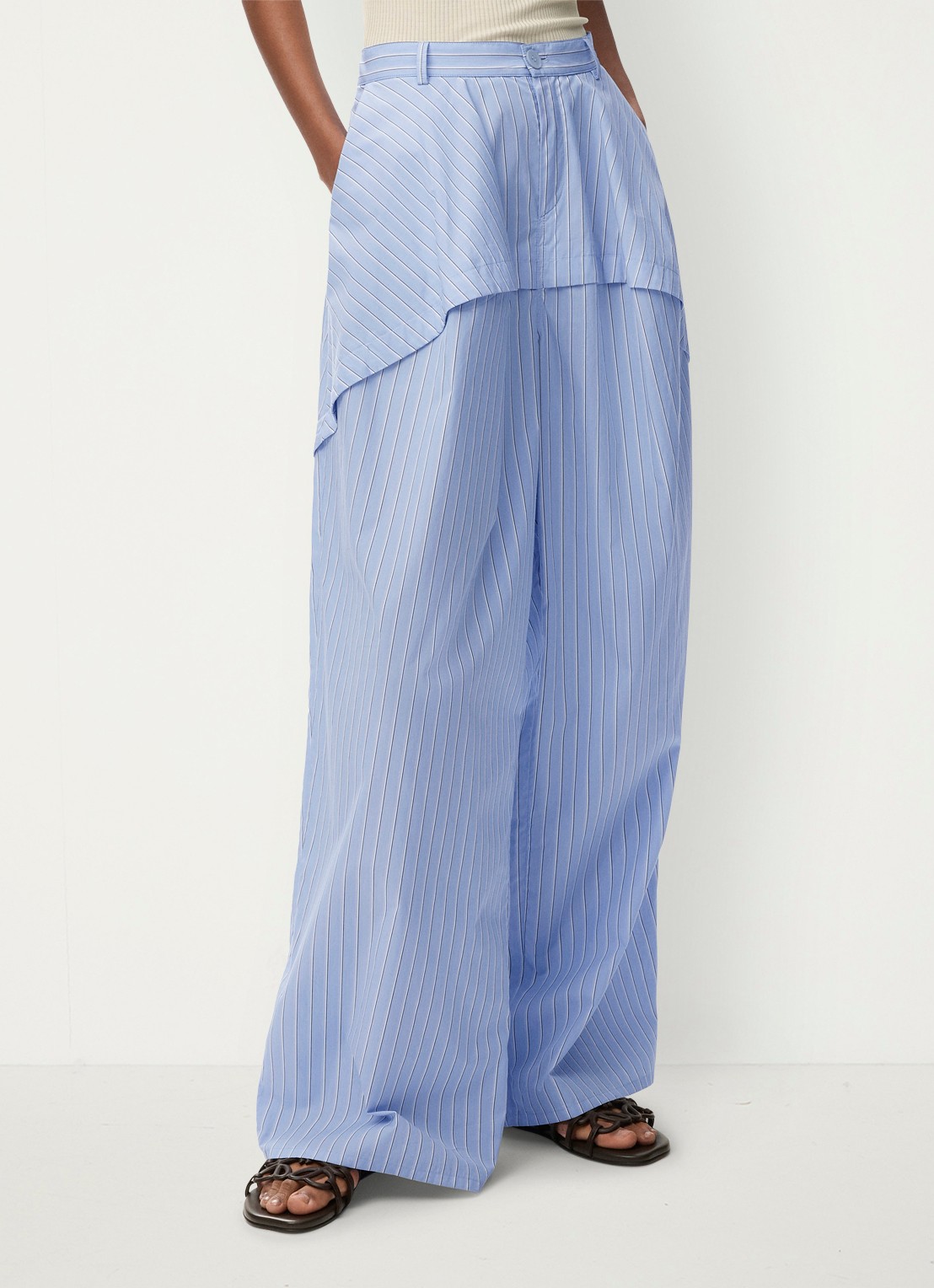 LOEWE Mid waist wide fit pantalon met streepprint - detail 3 blauw