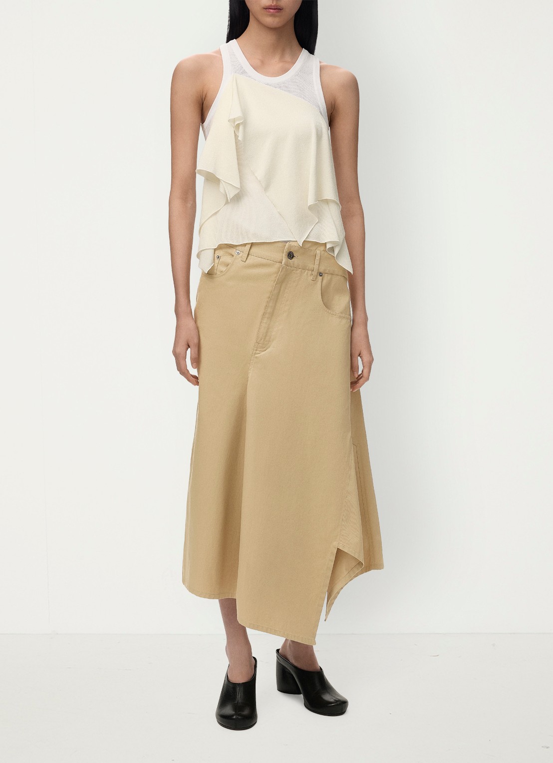 LOEWE Midi rok met asymmetrisch detail - voorkant 4 beige