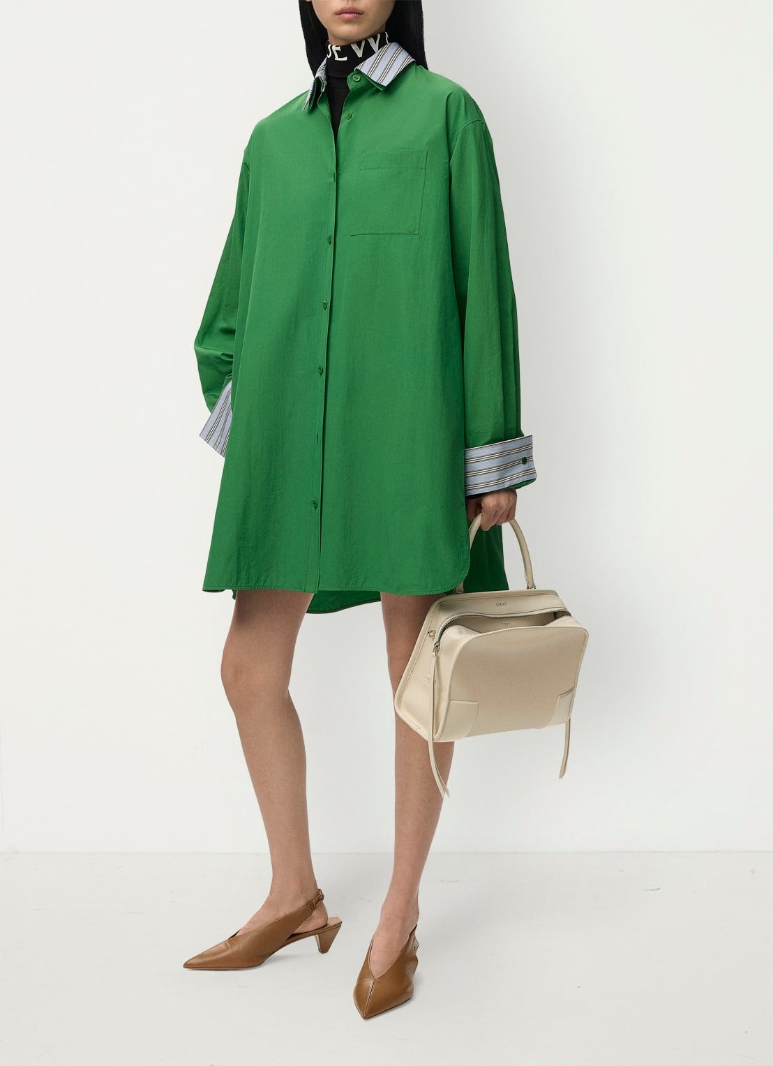 LOEWE Mini blousejurk met streepprint - detail groen