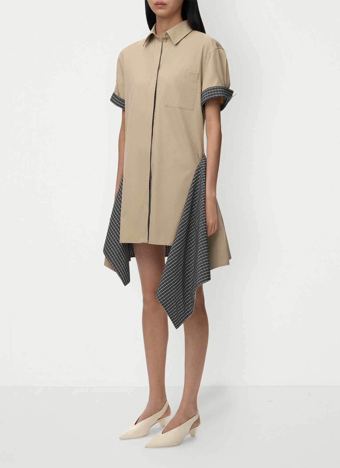 LOEWE Mini jurk in zijdeblend met omslag - voorkant 5 beige