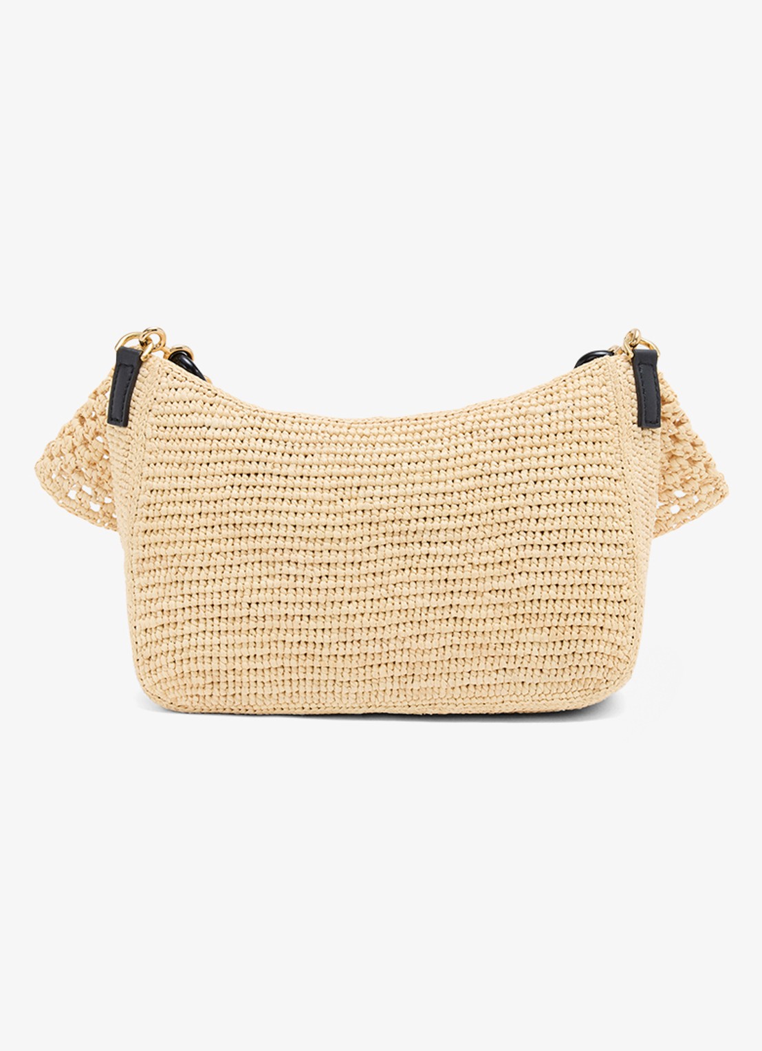 LOEWE Ola Medium schoudertas van raffia met kalfsleren details - achterkant beige