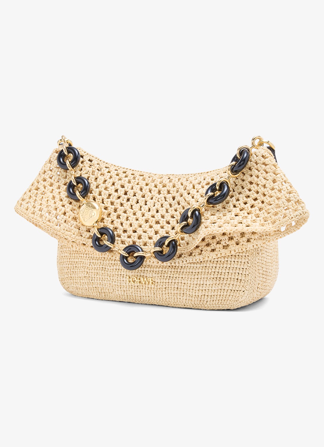 LOEWE Ola Medium schoudertas van raffia met kalfsleren details - detail 2 beige