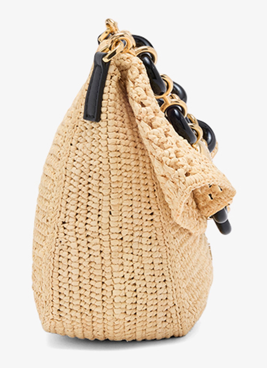 LOEWE Ola Medium schoudertas van raffia met kalfsleren details - detail 3 beige