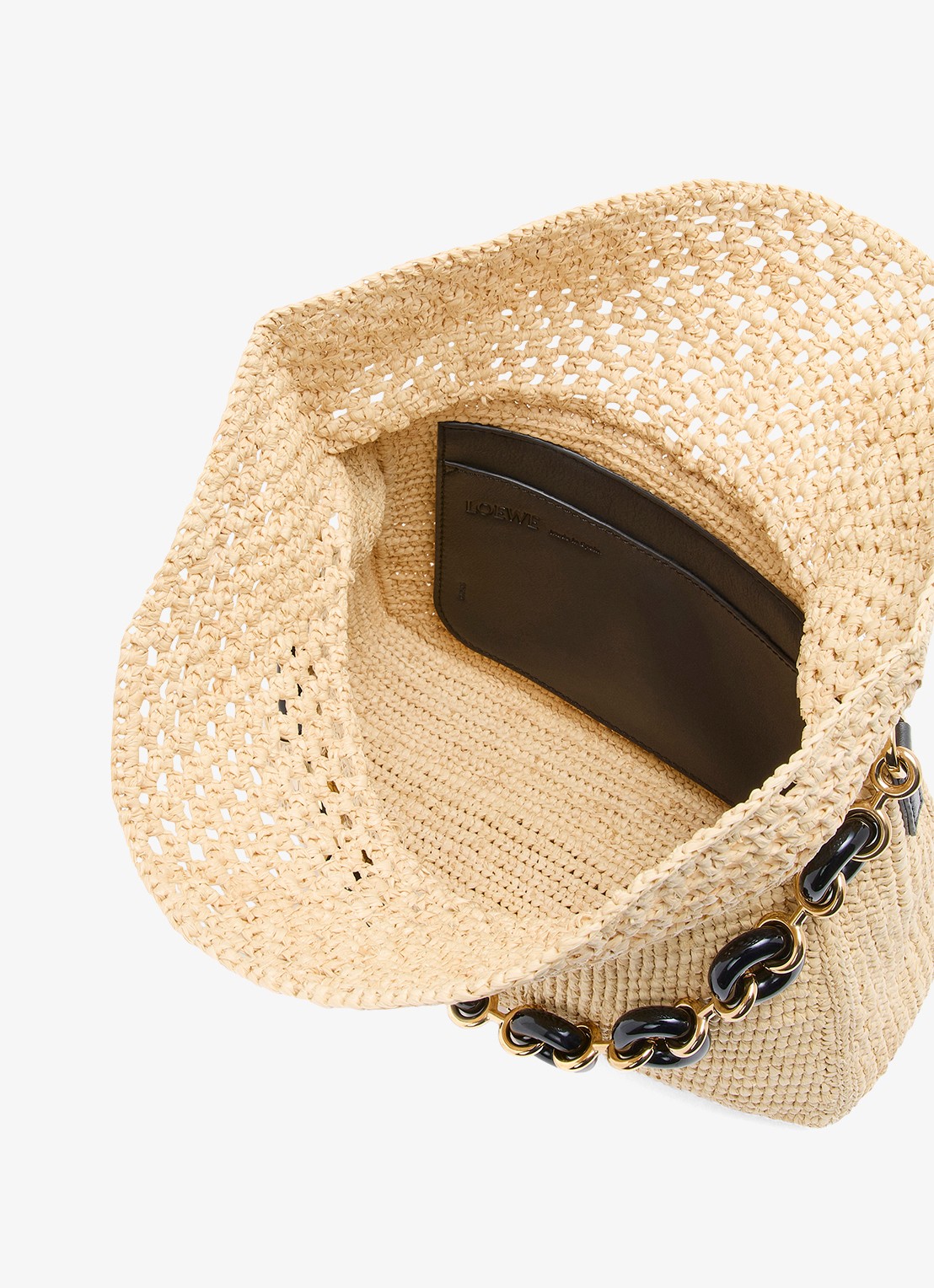 LOEWE Ola Medium schoudertas van raffia met kalfsleren details - detail 5 beige