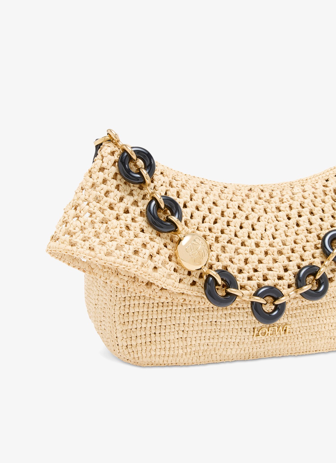 LOEWE Ola Medium schoudertas van raffia met kalfsleren details - detail 6 beige