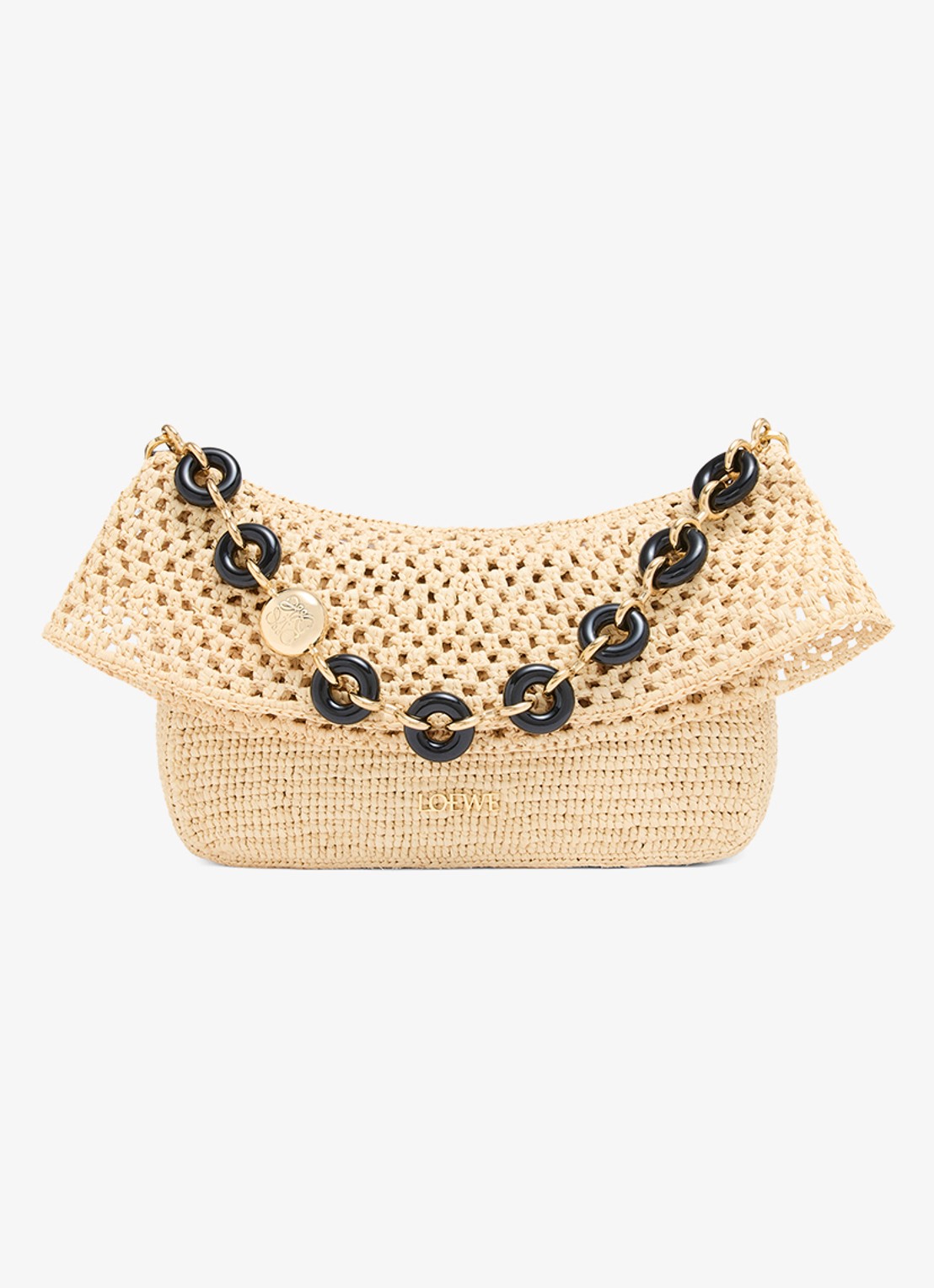 LOEWE Ola Medium schoudertas van raffia met kalfsleren details - voorkant 7 beige