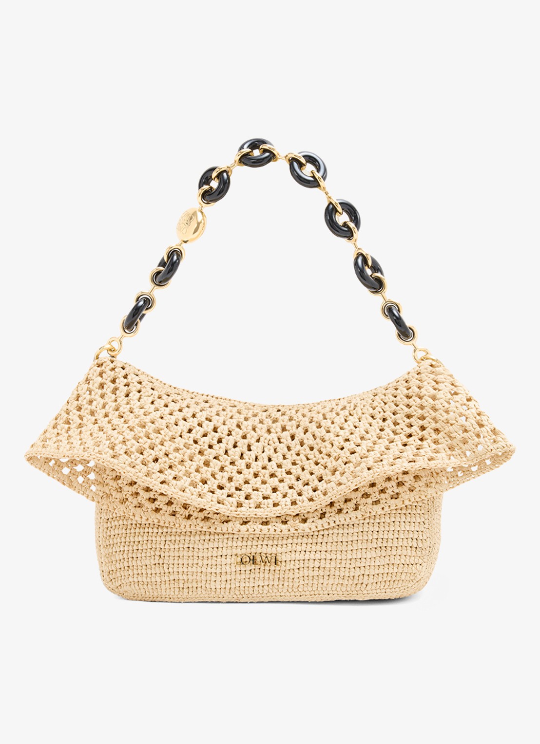 LOEWE Ola Medium schoudertas van raffia met kalfsleren details - voorkant 8 beige