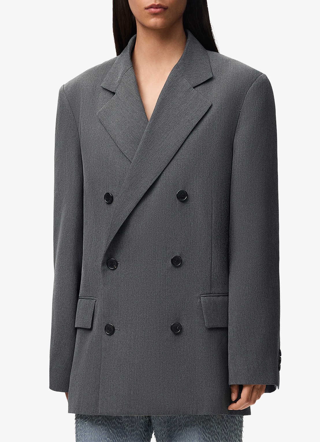 LOEWE Oversized double-breasted blazer van wol met uitneembare kraag - detail 2 grijs