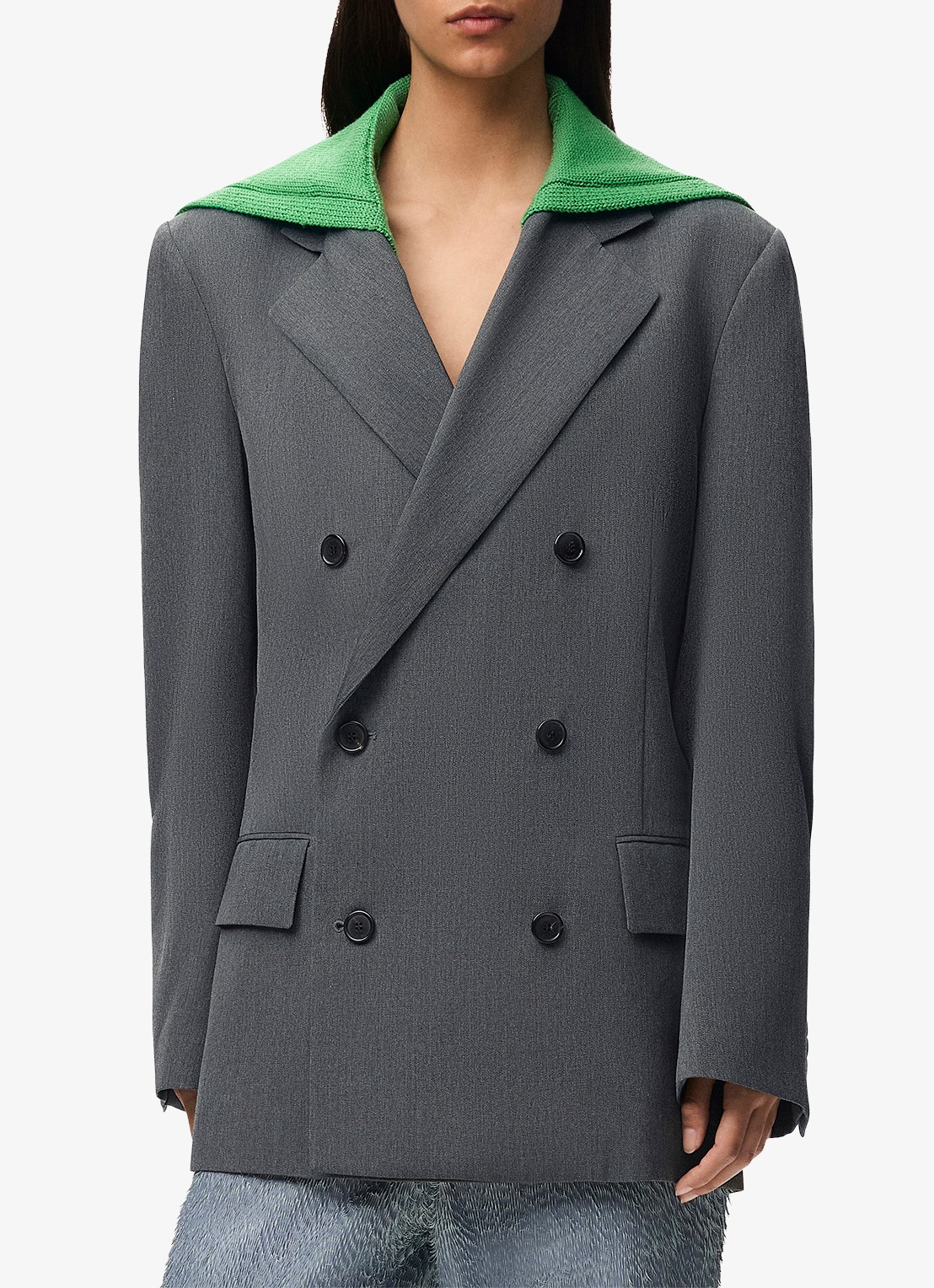 LOEWE Oversized double-breasted blazer van wol met uitneembare kraag - detail 3 grijs