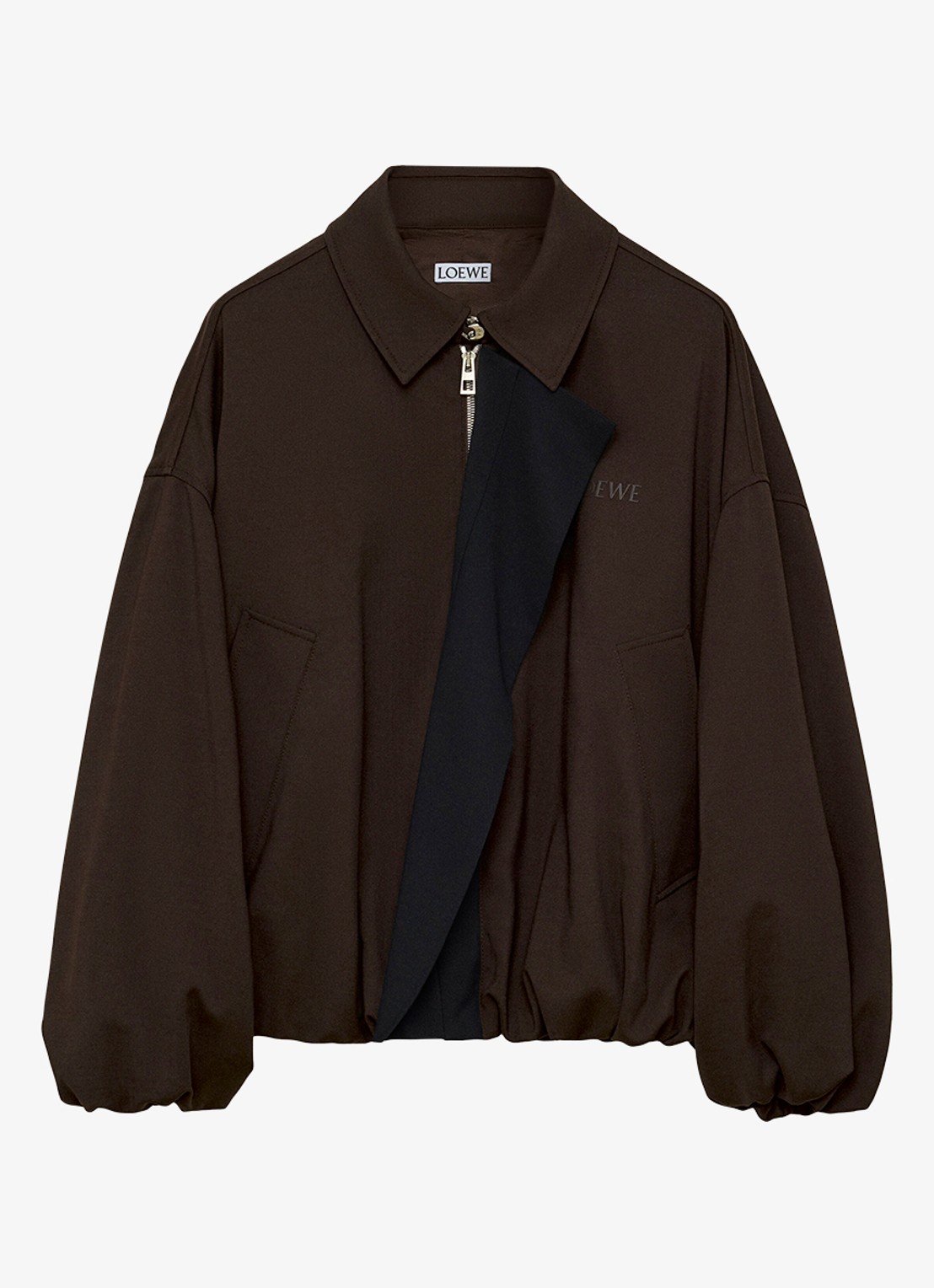 LOEWE Oversized jack in wolblend met steekzakken en logoborduring - voorkant 4 bruin