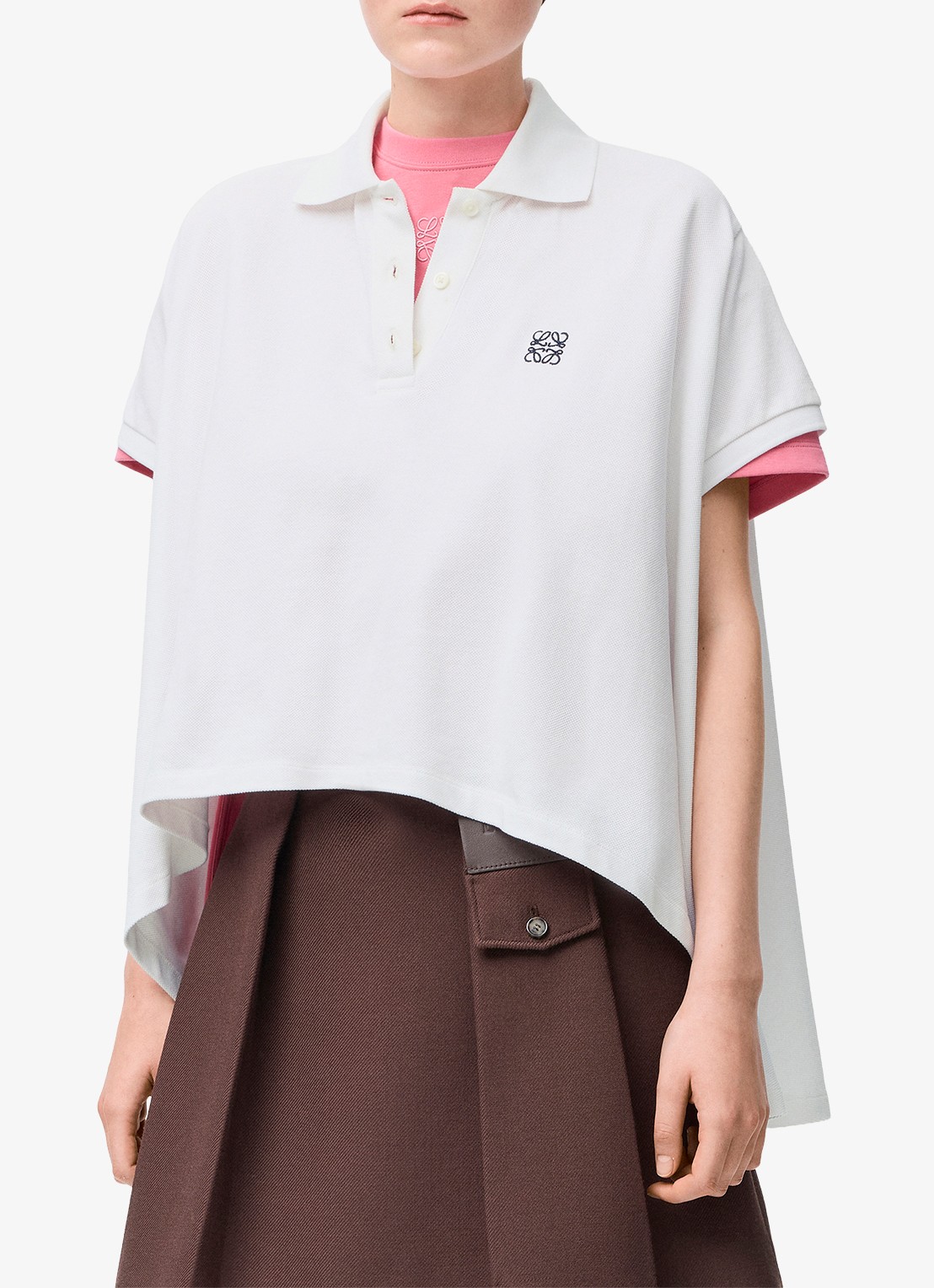 LOEWE Oversized polo met logoborduring en asymmetrische zoom - detail 2 wit