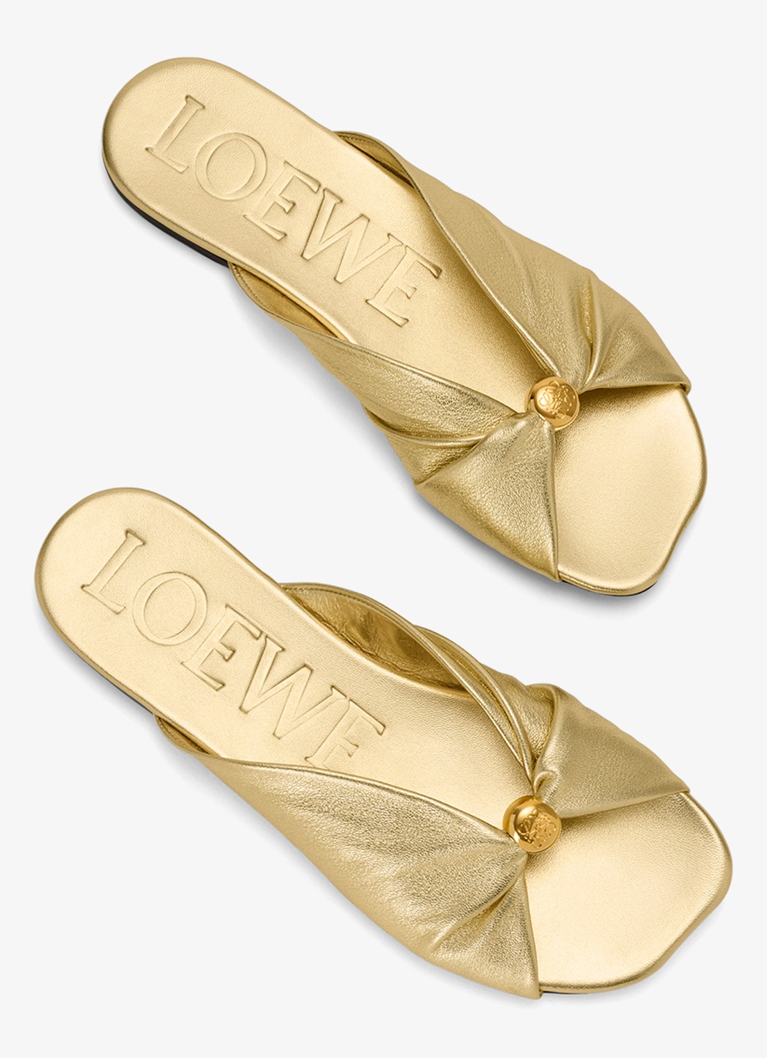 LOEWE Pebble Soft slipper van lamsleer met metallic finish - detail 3 goud