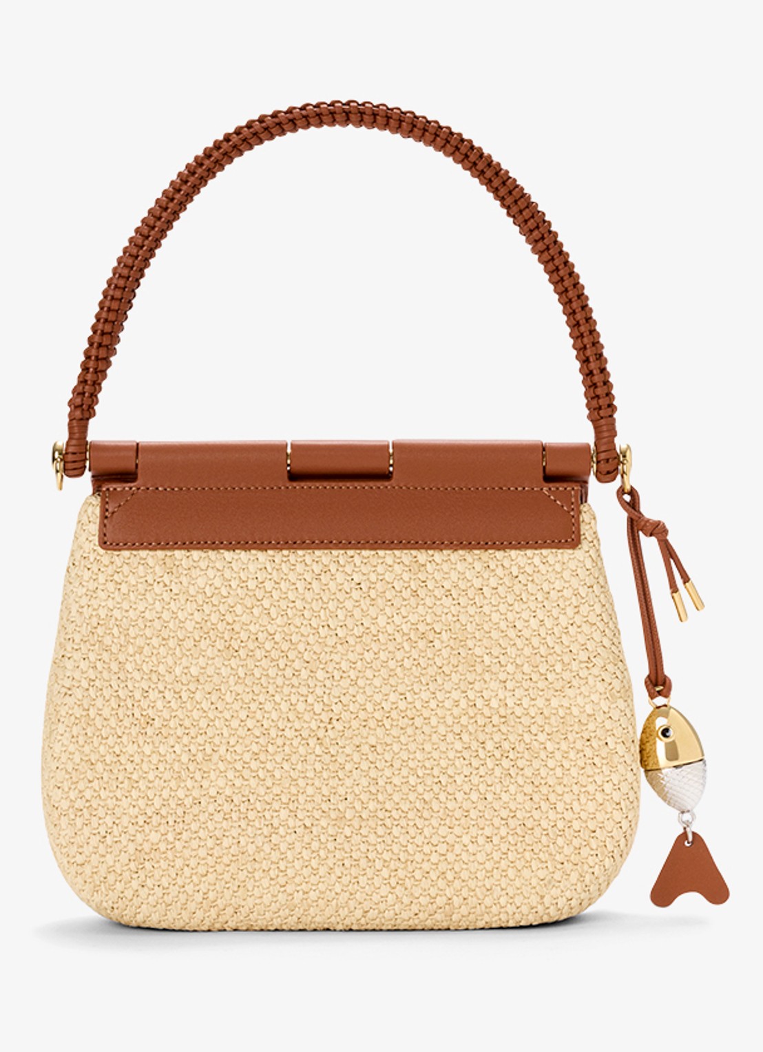 LOEWE Pescador Medium schoudertas van raffia met kalfsleren details - achterkant 8 beige