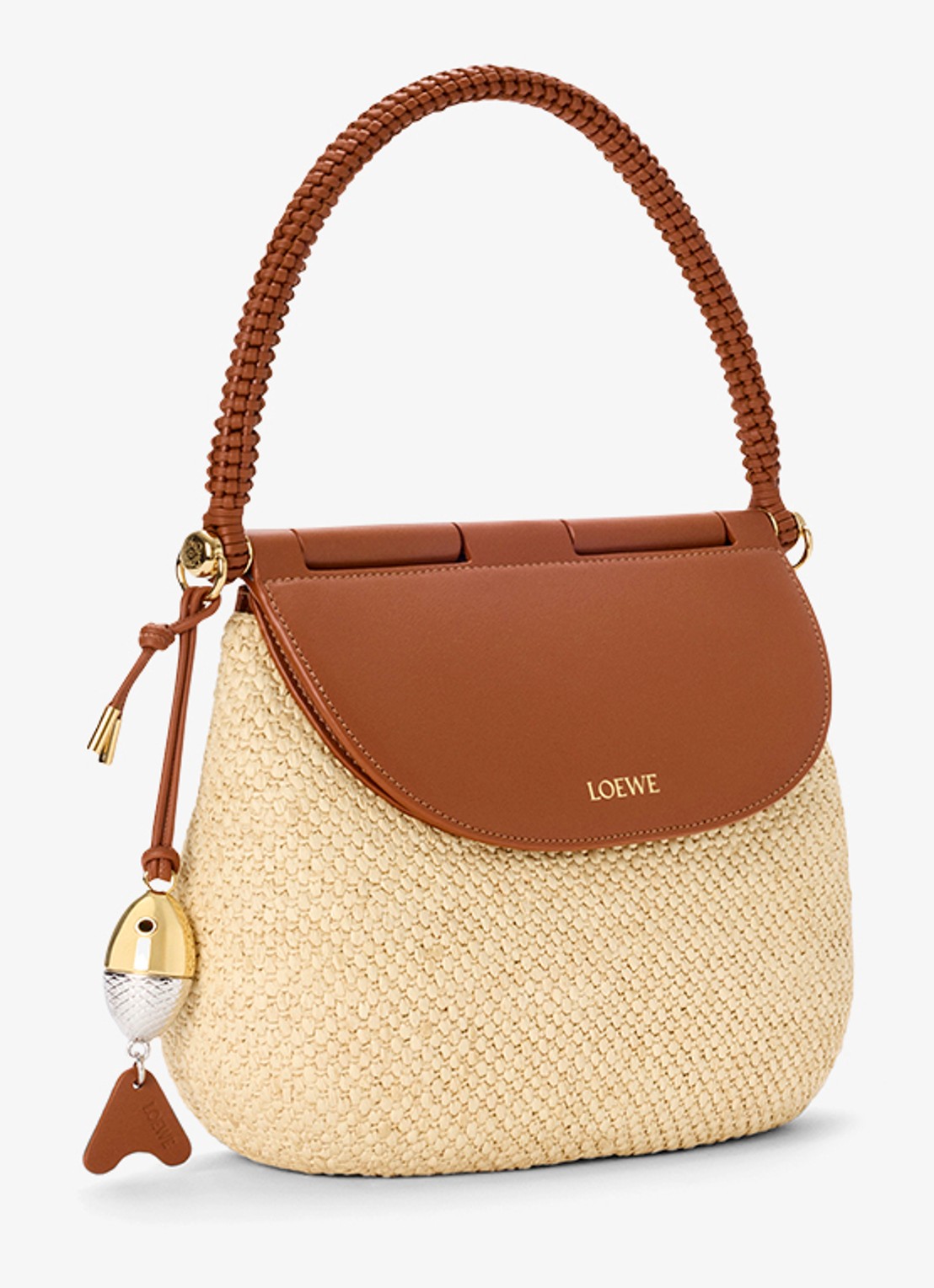 LOEWE Pescador Medium schoudertas van raffia met kalfsleren details - voorkant 7 beige