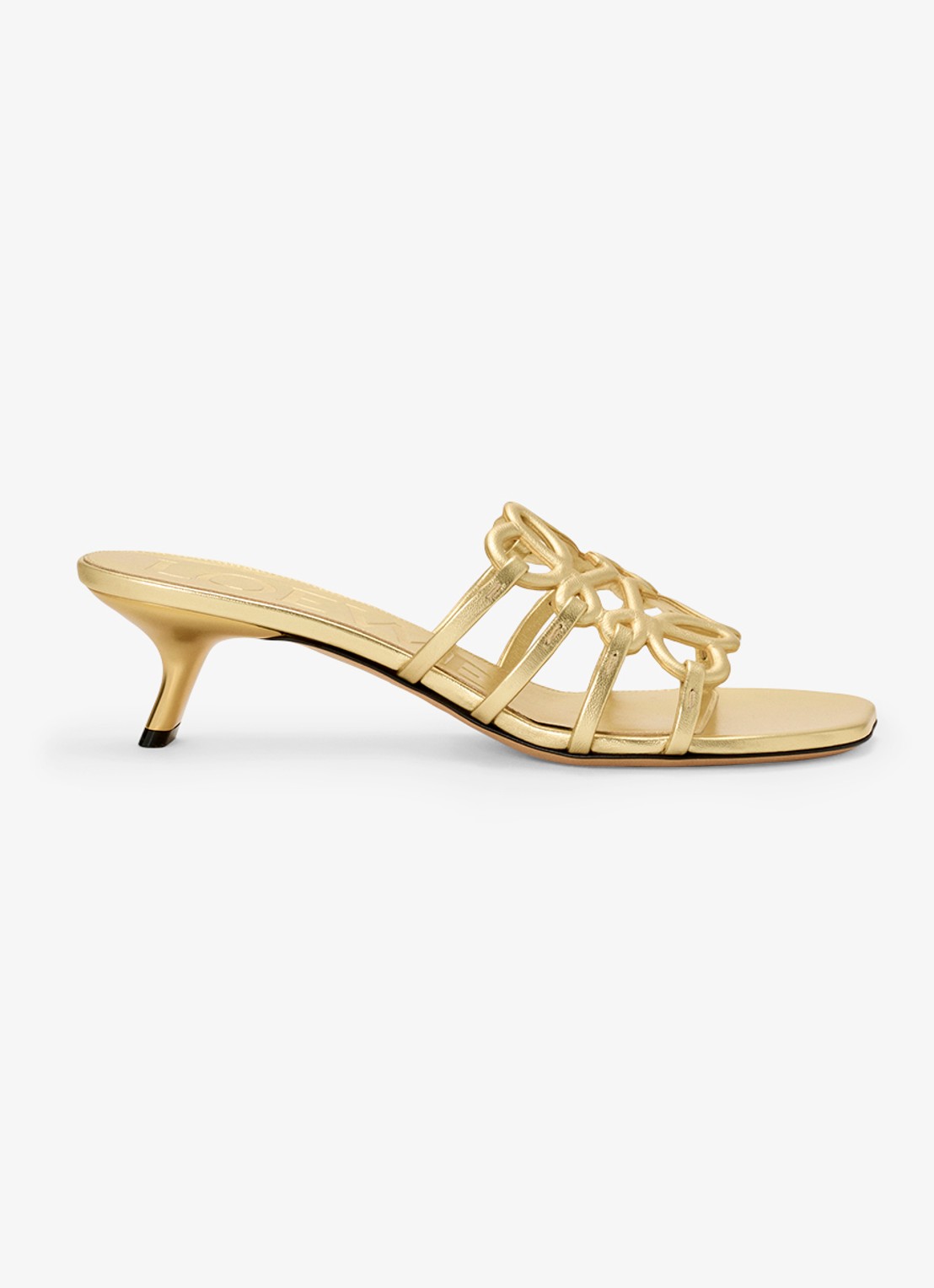 LOEWE Petal Anagram muiltje van lamsleer met metallic finish - voorkant 3 goud
