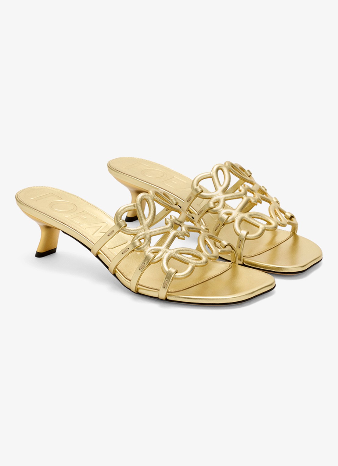 LOEWE Petal Anagram muiltje van lamsleer met metallic finish - voorkant 4 goud