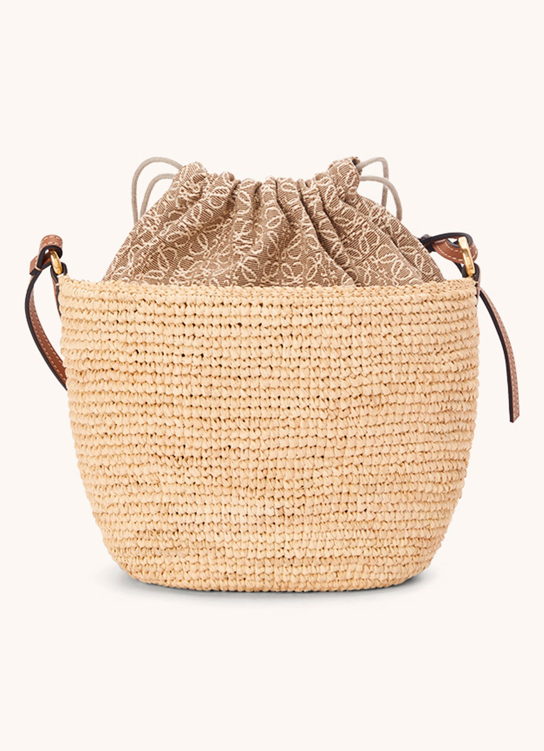 LOEWE Pochette schoudertas van raffia met kalfsleren details - achterkant creme